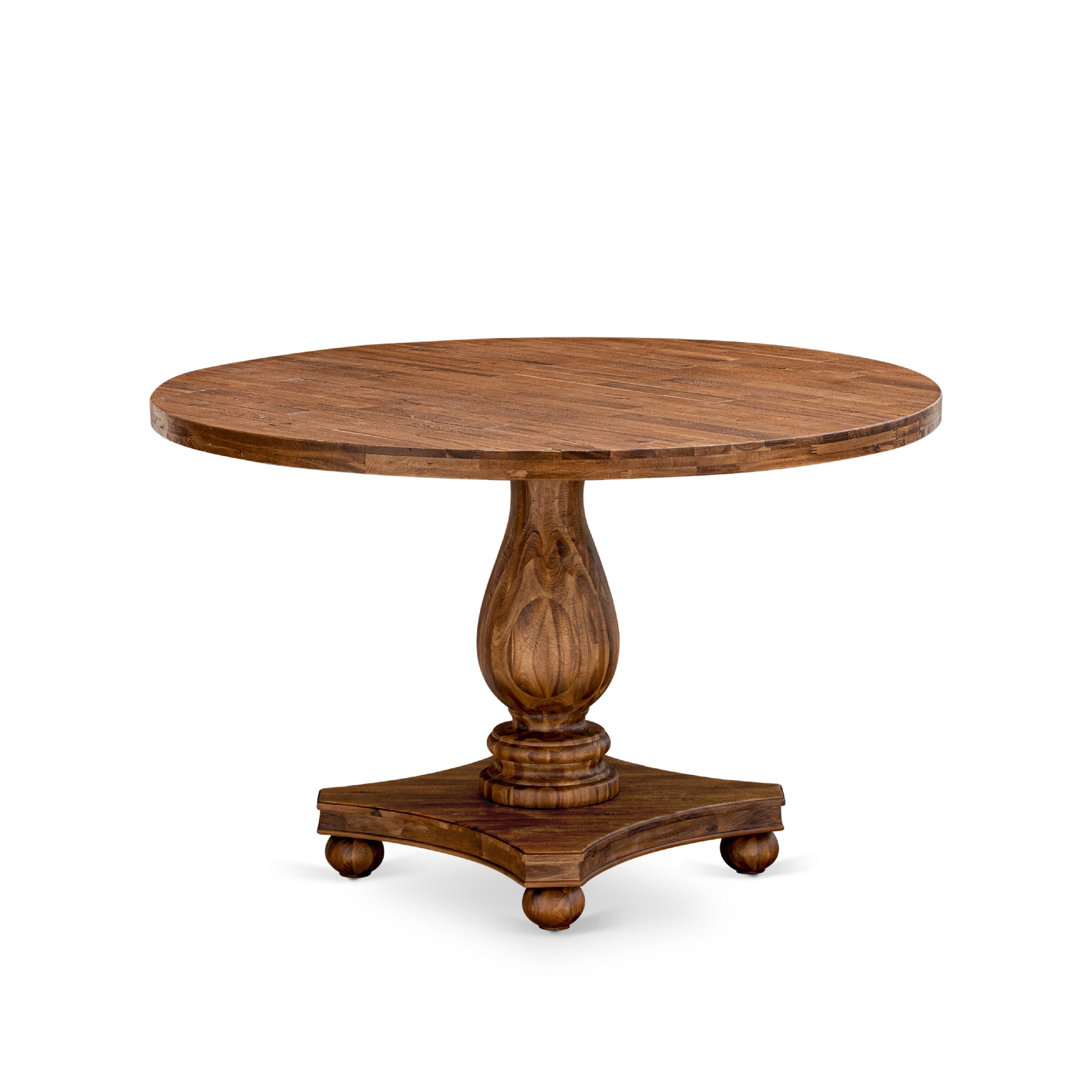 Luxe by East West Furniture I2AM5-40N-34 5-Piece Dining Set Consists of a round table top with a stylish pedestal and 4 Pu leather Dark Gray Padded Chairs with high backs - Antique Walnut
