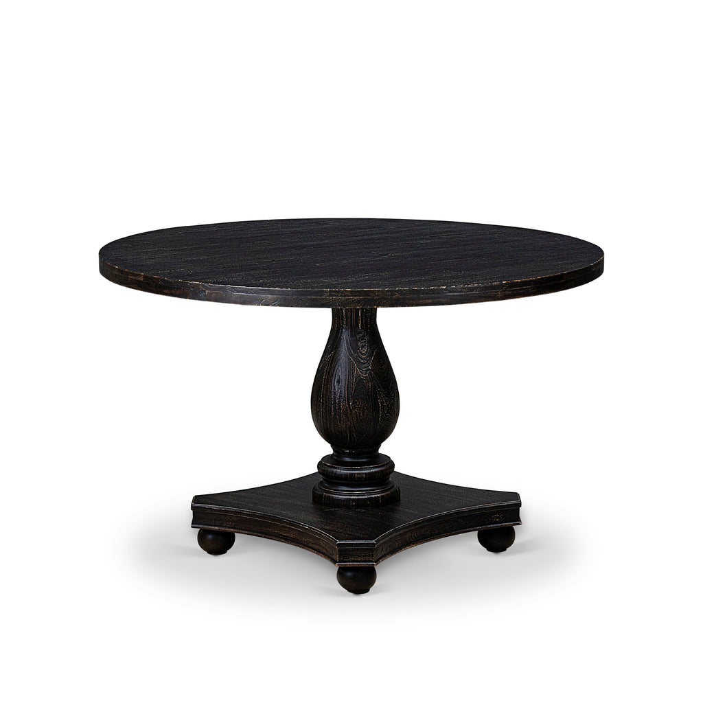 Luxe by East West Furniture I2DA7-411-24 7 Piece Kitchen Table Set Includes a 48" Round Table with Pedestal and 6 Black Linen Fabric Upholstered Chairs, Sand Blasted Black