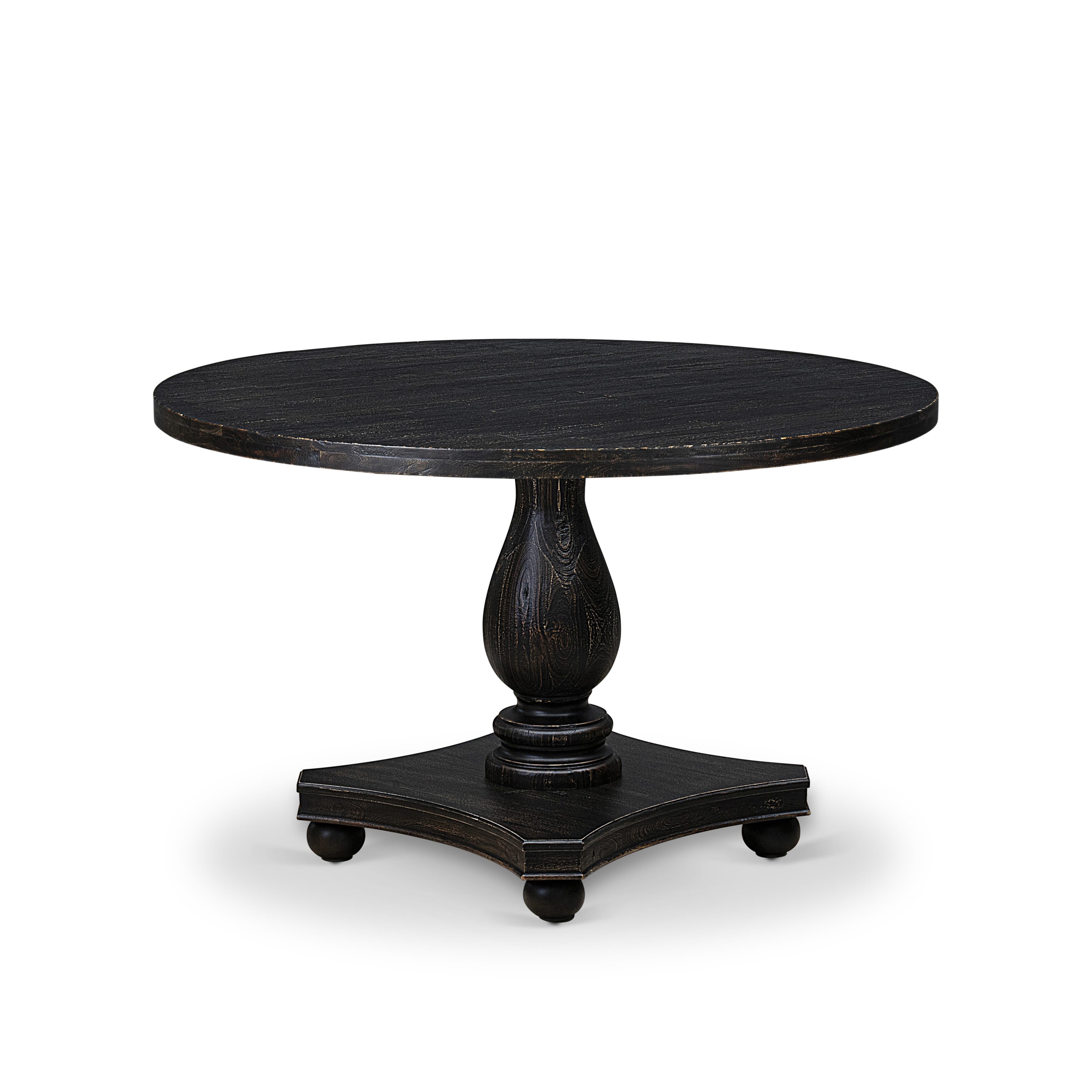 Luxe by East West Furniture I2DA5-411-24 5 Piece Dining Room Set for 4 Contains a 48" Round Table with Pedestal and 4 Black Linen Fabric Parson Chairs, Sand Blasted Black
