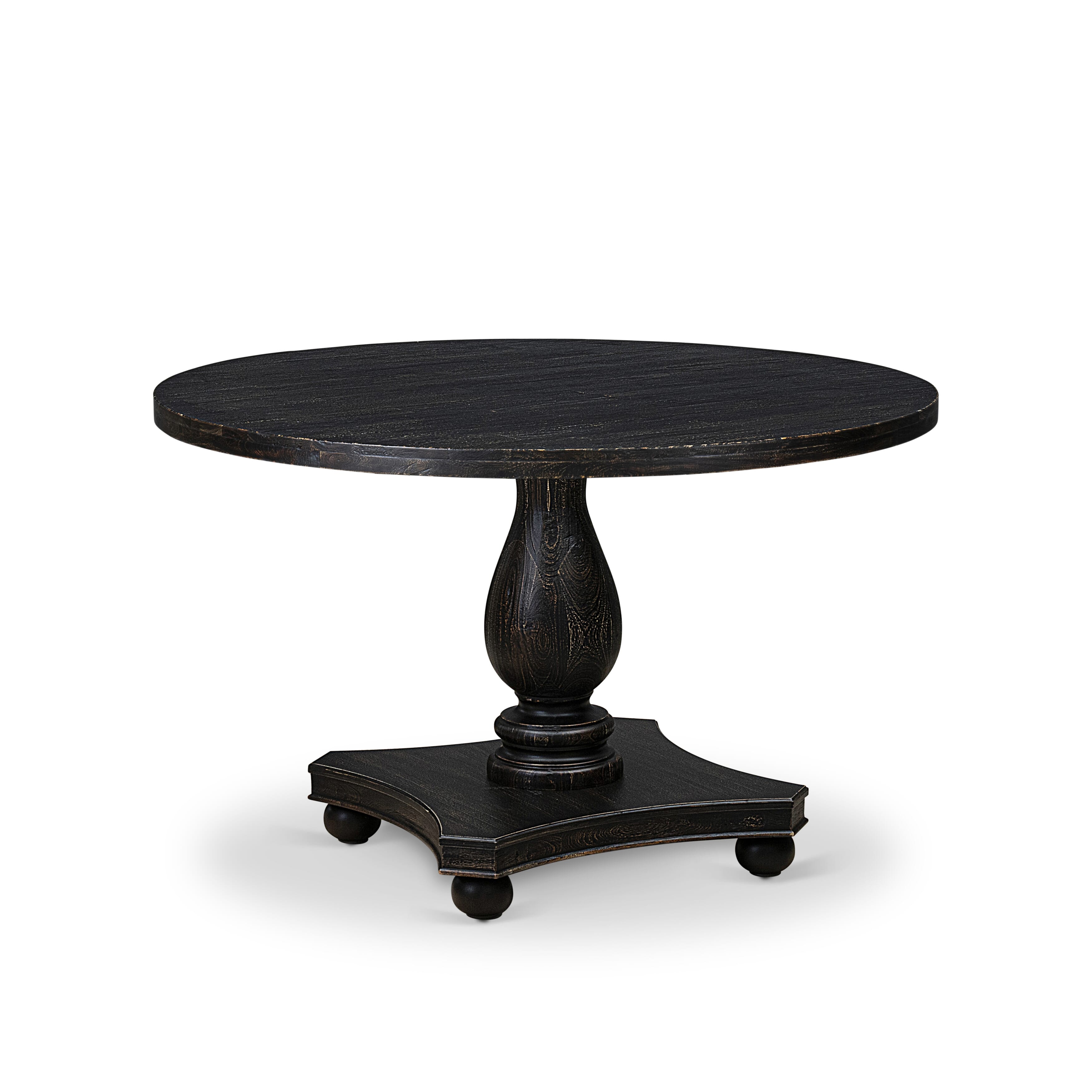 Luxe by East West Furniture I2DA5-411-29 5 Piece Dining Table Set Includes a 48" Round Table with Pedestal and 4 Navy Blue Faux Leather Upholstered Chairs, Sand Blasted Black