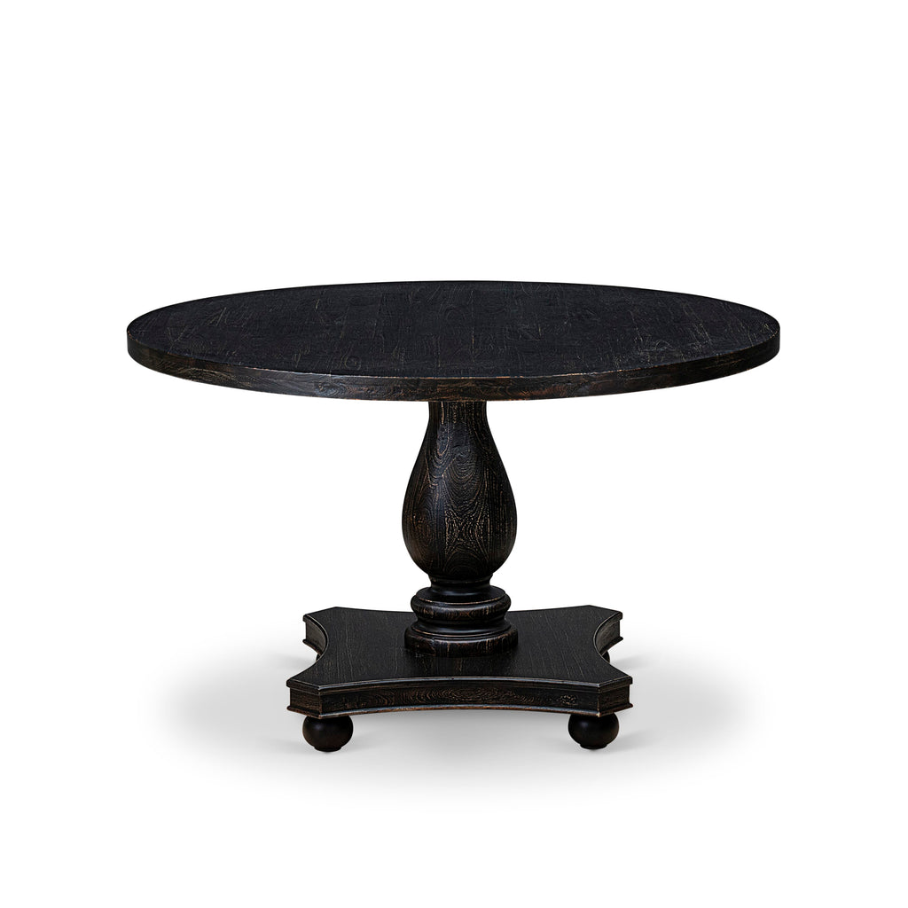 Luxe by East West Furniture I2DA5-411-13 5-piece Dining Room Set with Faux Leather 4 Platinum Gray kitchen chairs, Button-Tufted Backs, and a 48"Round Breakfast Table in Sand Blasted Black Finish.