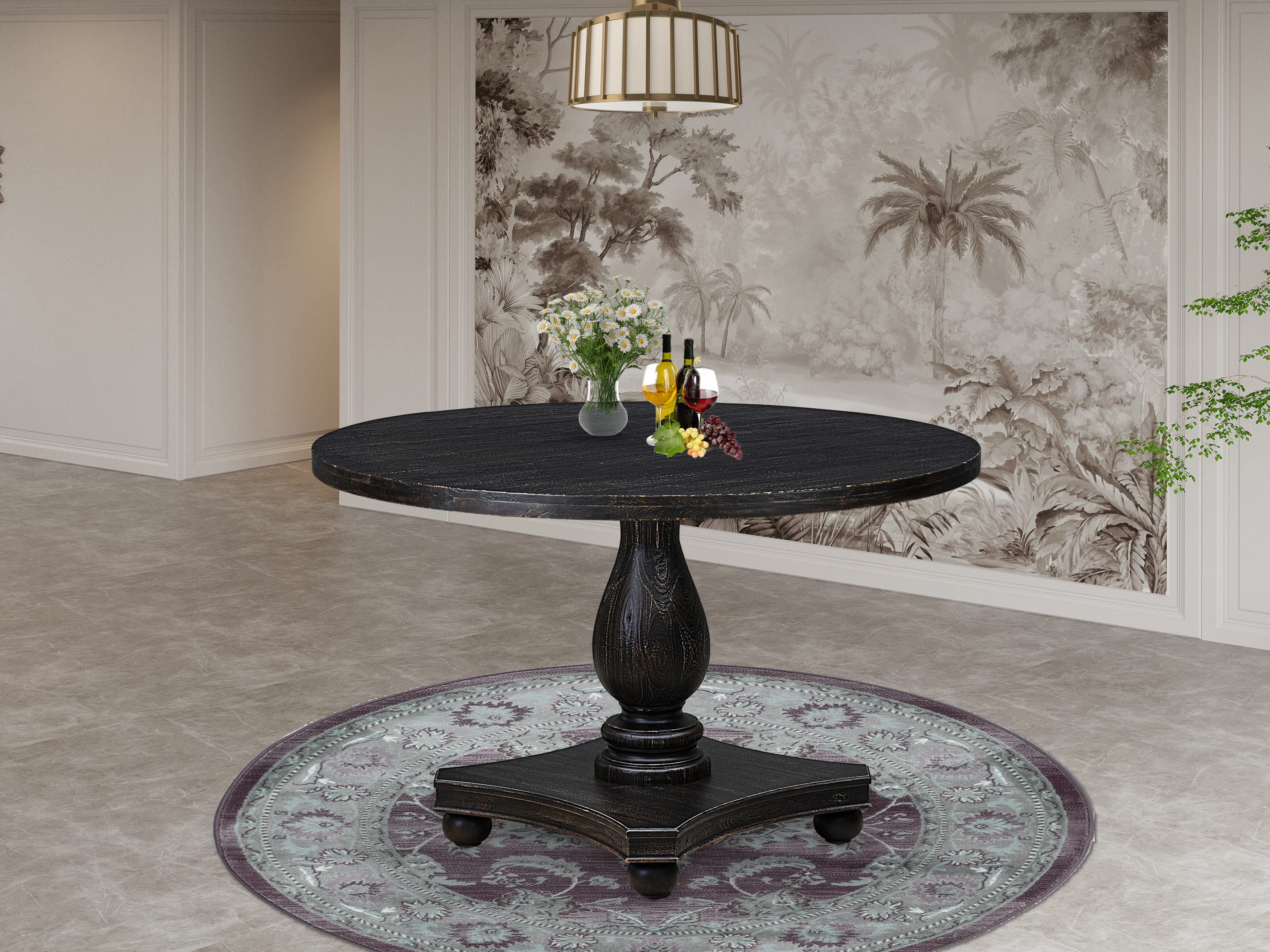 Luxe by East West Furniture I2DA7-411-23 7 Piece Dining Set Consists of a 48" Round Table with Pedestal and 6 Beige Red Faux Leather Upholstered Chairs, Sand Blasted Black