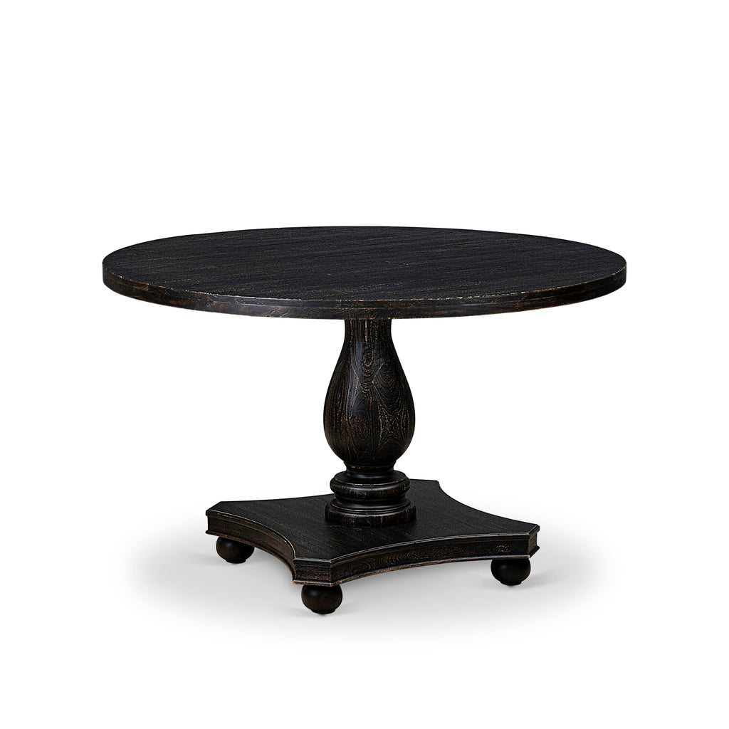 Luxe by East West Furniture I2DA7-411-24 7 Piece Kitchen Table Set Includes a 48" Round Table with Pedestal and 6 Black Linen Fabric Upholstered Chairs, Sand Blasted Black