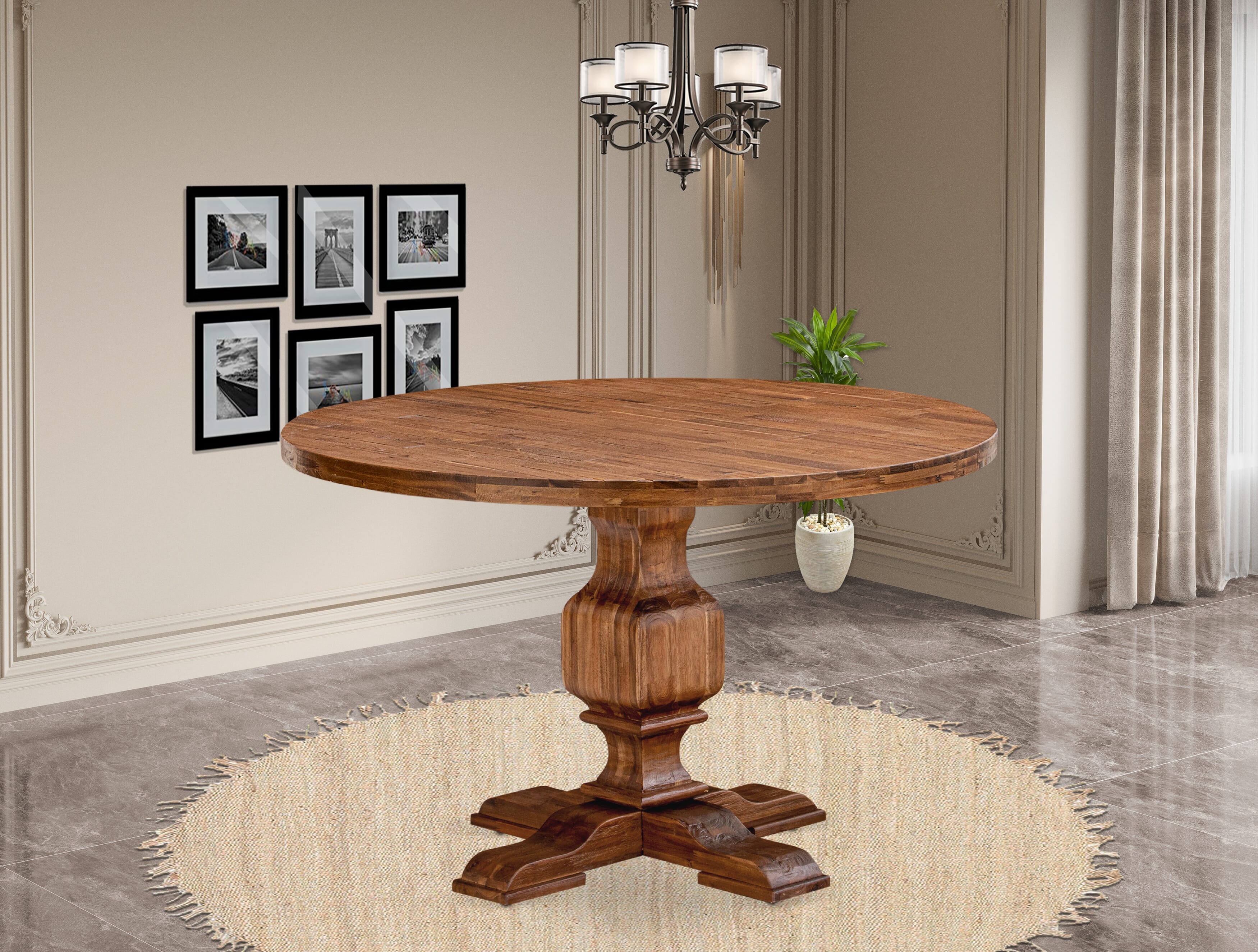 Luxe by East West Furniture - I3AM7-40N-34 7-Piece Table set Contains a Round Wood table and 6 Dark Grey Faux Leather Chairs with High Back, Antique Walnut Finish.