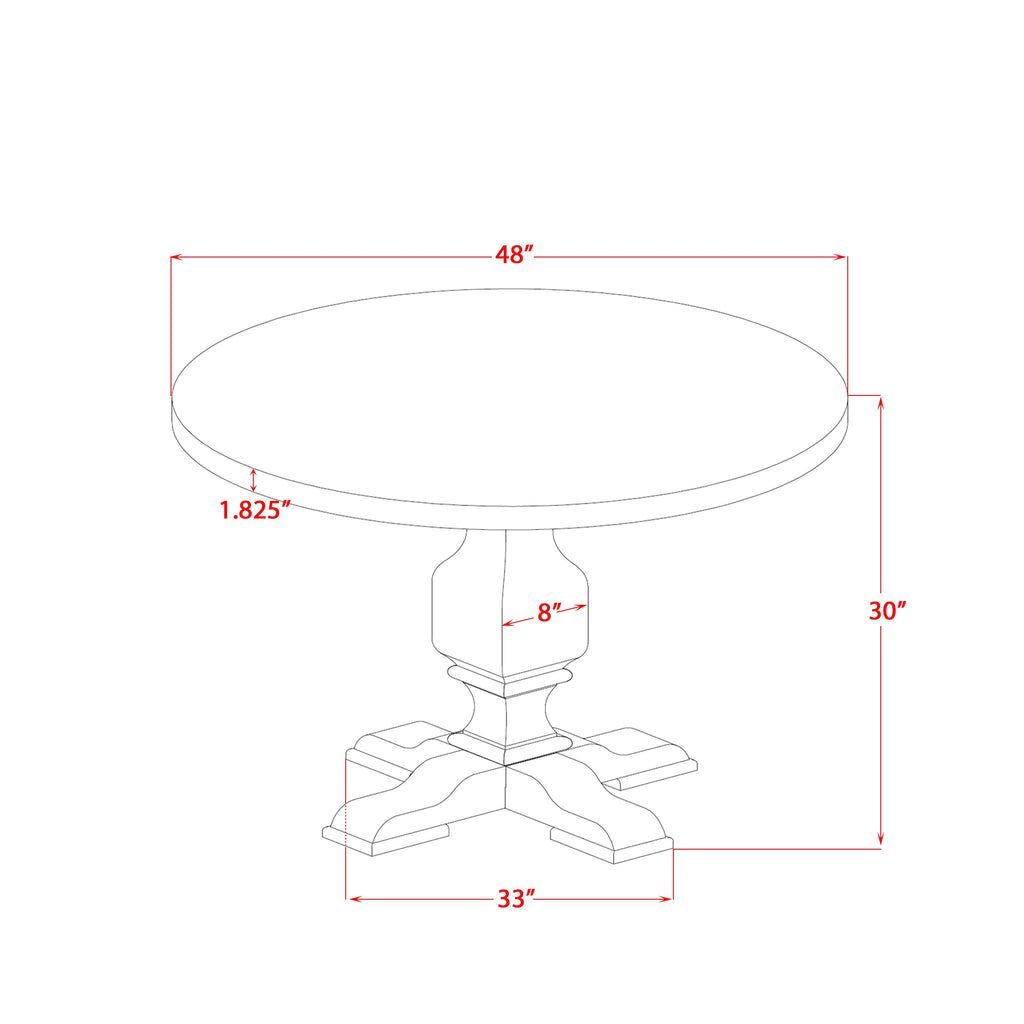 Luxe by East West Furniture I3DA5-411-27 5 Piece Dining Table Set Contains a 48" Round Table with Pedestal and 4 Light Gray Faux Leather Parson Chairs, Sand Blasted Black