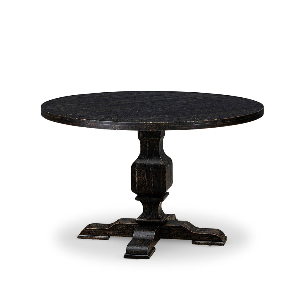 Luxe by East West Furniture I3DA5-411-26 5 Piece Dining Table Set Contains a 48" Round Table with Pedestal and 4 Burgandy Faux Leather Upholstered Chairs, Sand Blasted Black