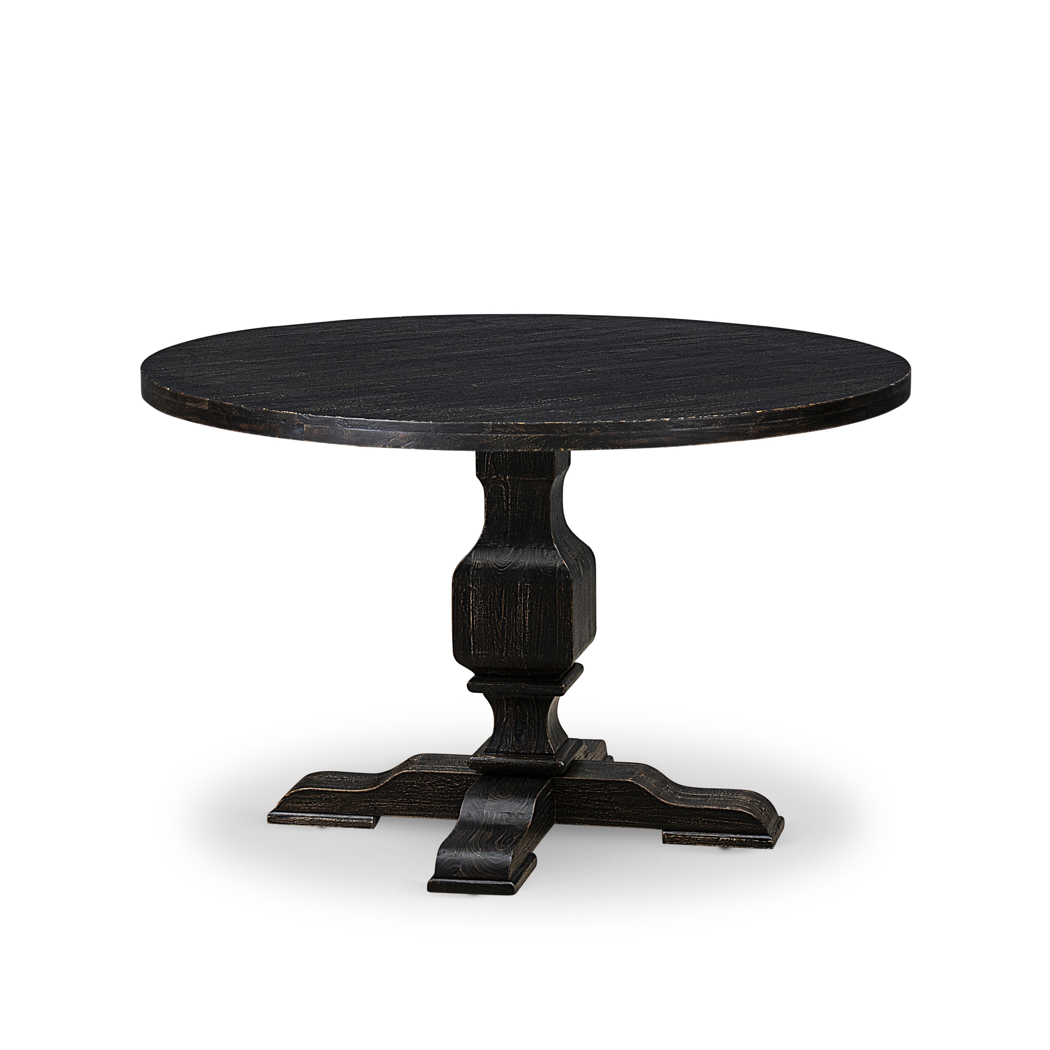 Luxe by East West Furniture - IR3-11-TP - A Wood Wooden table with a Round Tabletop and Stylish Pedestal � Sand Blasted Black Finish.