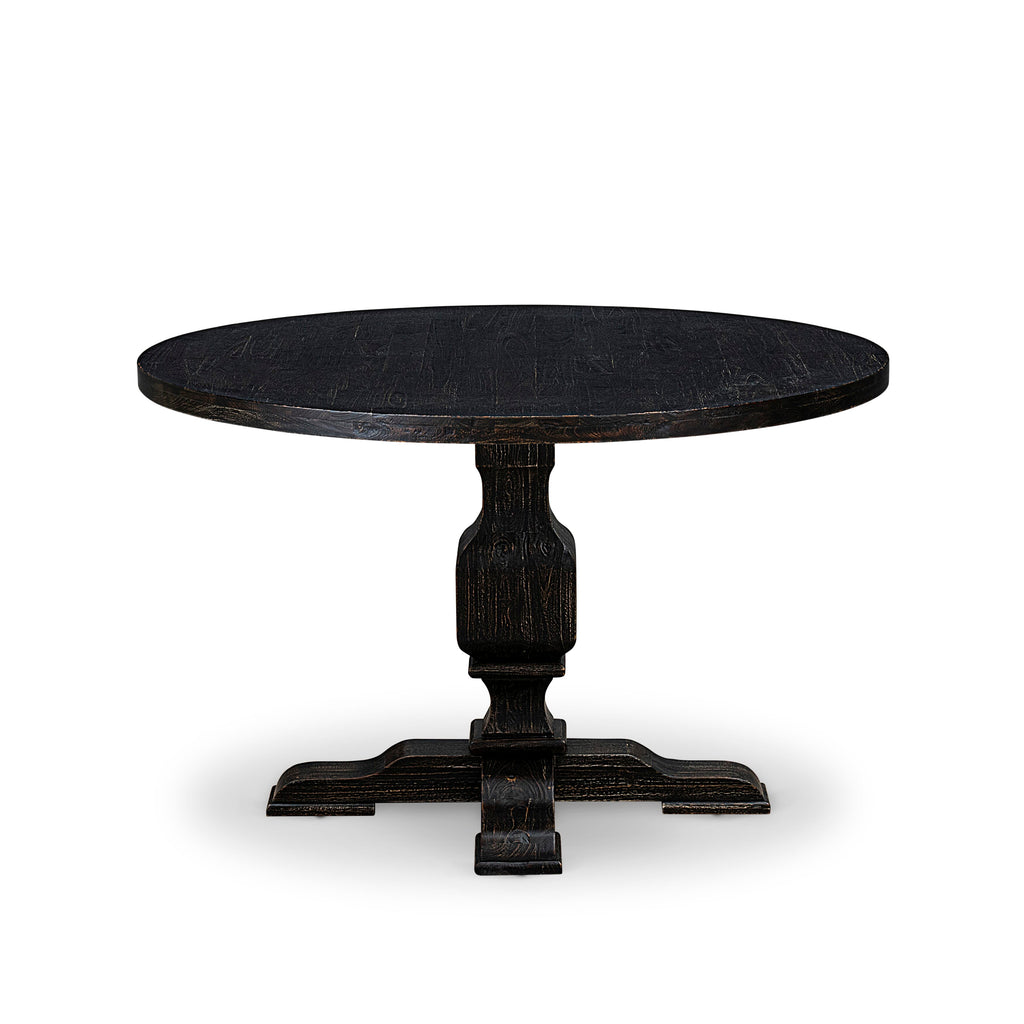 Luxe by East West Furniture I3DA7-411-22 7 Piece Dinette Set Includes a 48" Round Table with Pedestal and 6 Willow Green Faux Leather Upholstered Chairs, Sand Blasted Black