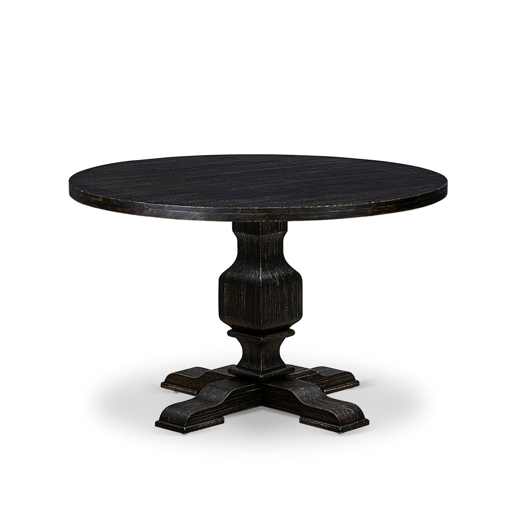 Luxe by East West Furniture I3DA5-411-13 5-piece Dining Table Set with Faux Leather 4 Platinum Gray kitchen chairs, Button-Tufted Backs, and a 48"Round Table in Sand Blasted Black Finish.