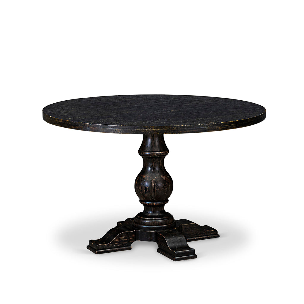 Luxe by East West Furniture I5DA7-411-26 7 Piece Dining Table Set Contains a 48" Round Table with Pedestal and 6 Burgandy Faux Leather Upholstered Chairs, Sand Blasted Black