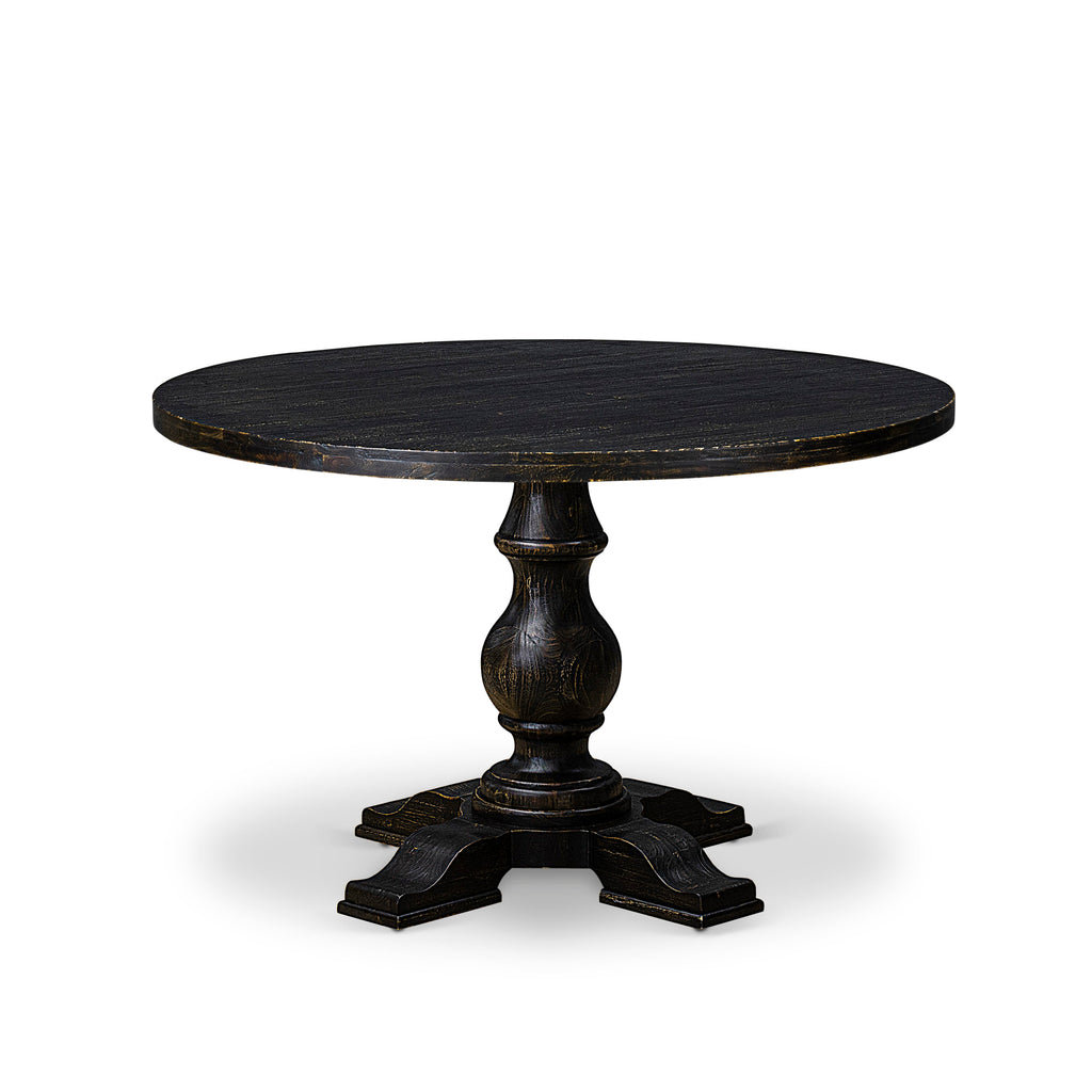 Luxe by East West Furniture I5DA5-411-27 5 Piece Dining Table Set Consists of a 48" Round Table with Pedestal and 4 Light Gray Faux Leather Parson Chairs, Sand Blasted Black