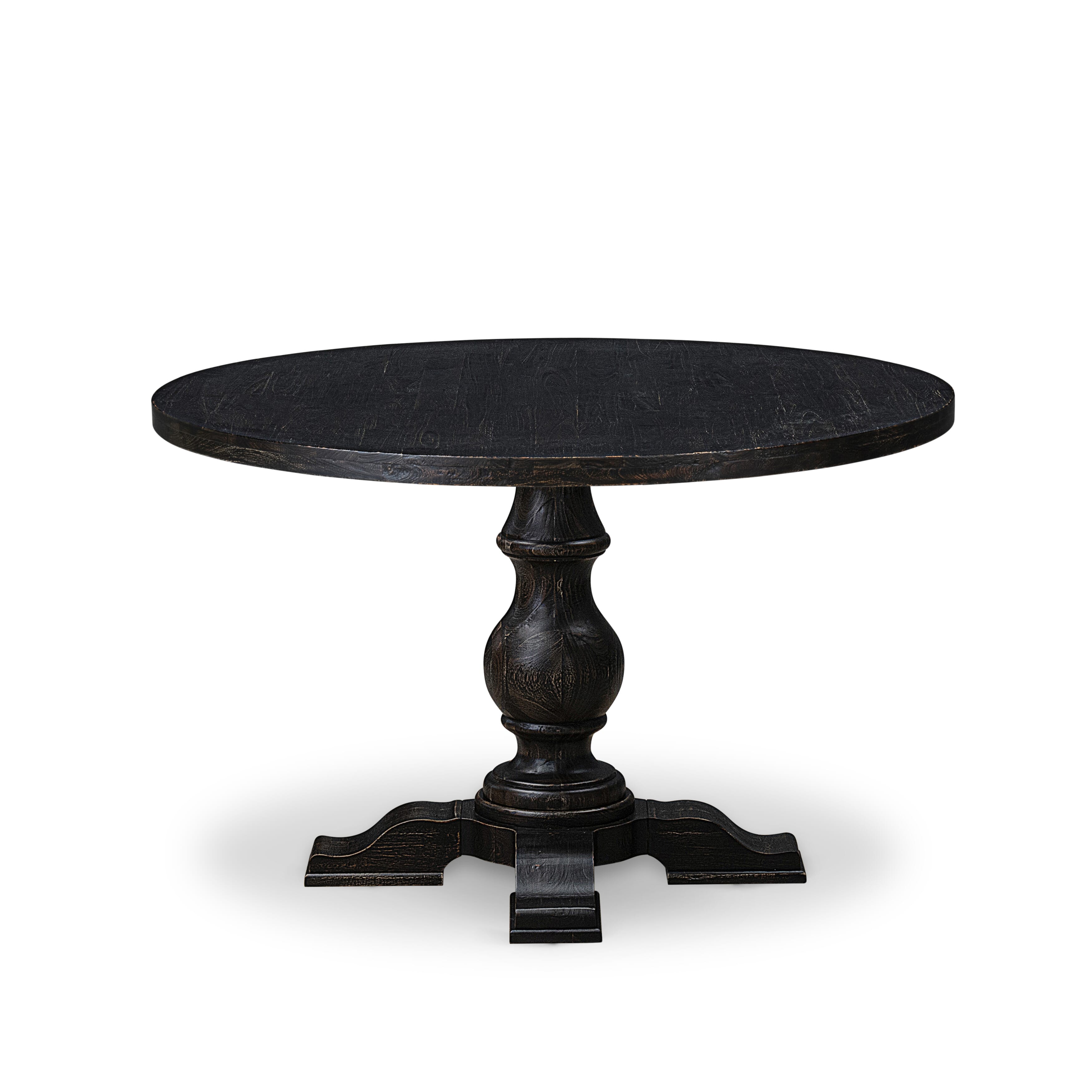 Luxe by East West Furniture I5DA7-411-26 7 Piece Dining Table Set Contains a 48" Round Table with Pedestal and 6 Burgandy Faux Leather Upholstered Chairs, Sand Blasted Black