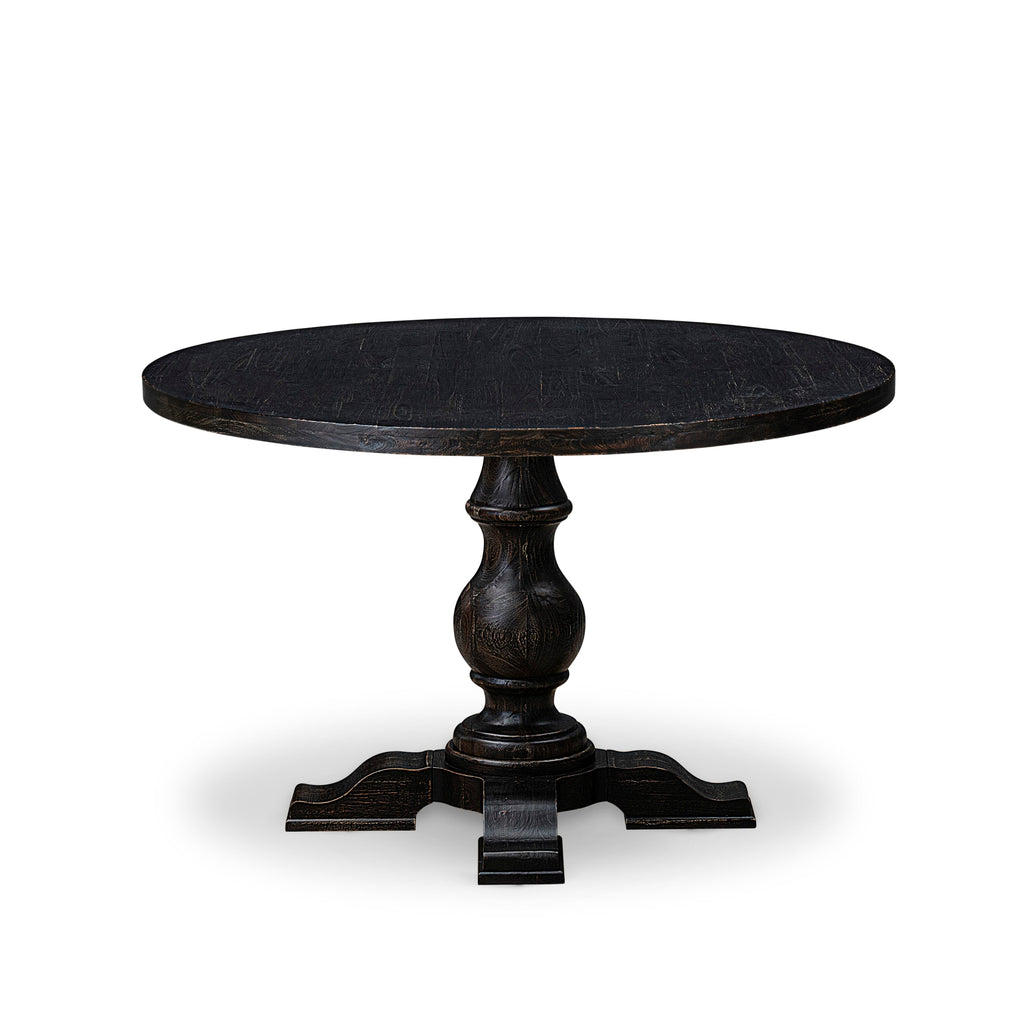 Luxe by East West Furniture I5DA5-411-13 5-piece Kitchen Table Set with Faux Leather 4 Platinum Gray dining room chairs, Button-Tufted Backs, and a 48"Round Kitchen Table in Sand Blasted Black Finish.
