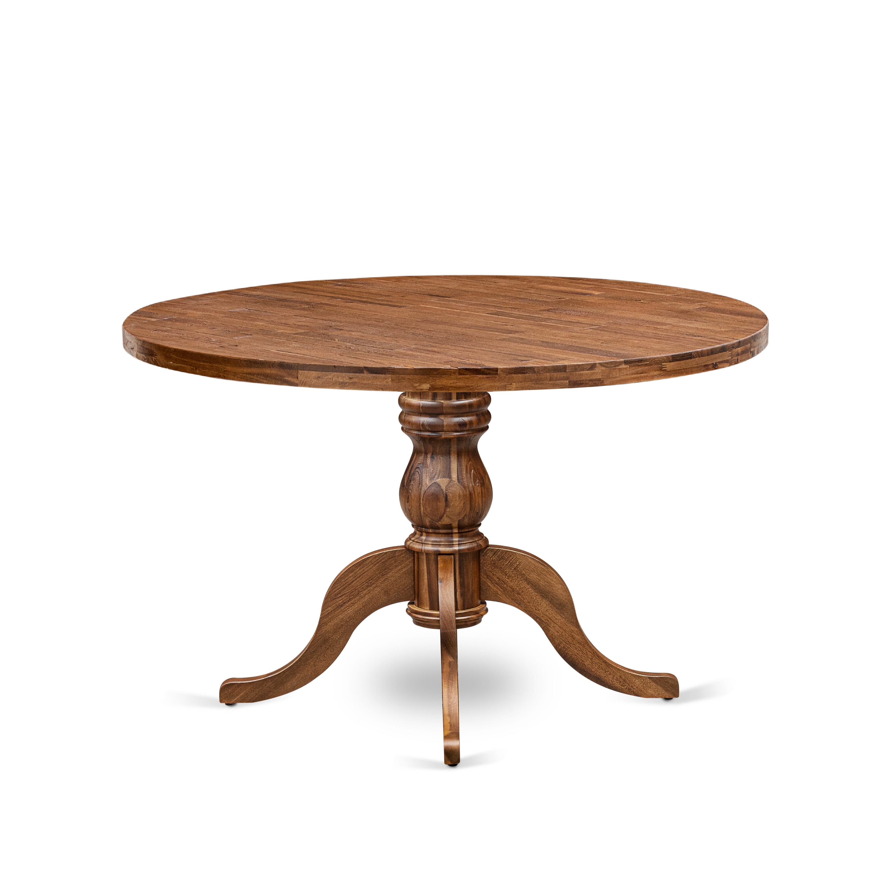 Luxe by East West Furniture I6DA7-40N-32 7-Piece Kitchen Table Set with Linen Fabric 6 Light Beige dining room chairs, Button-Tufted Backs, and a 48"Round Kitchen Table in Antique Walnut Finish.