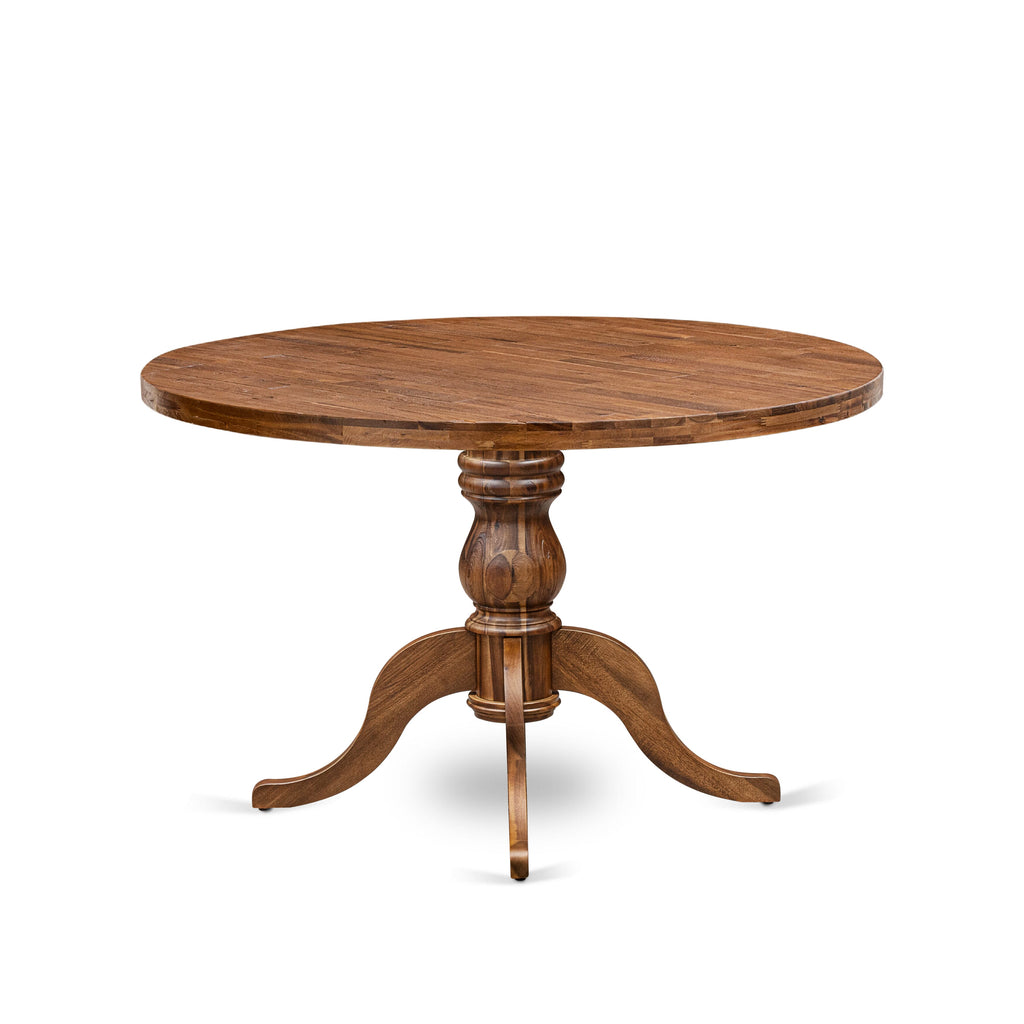 Luxe by East West Furniture I6DA7-40N-29 7-Piece Dining Set with Faux Leather 6 Navy Blue Kitchen chairs, Button-Tufted Backs, and a 48"Round Table in Antique Walnut Finish.