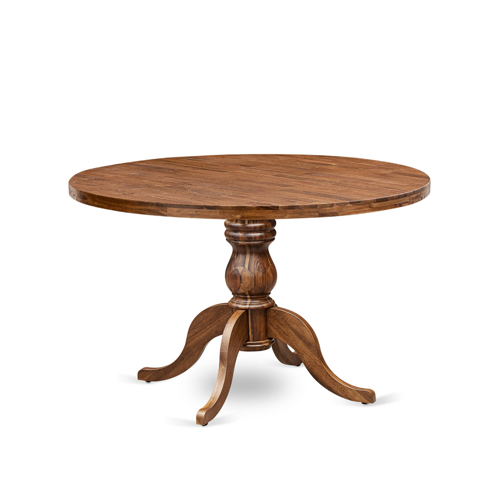 Luxe by East West Furniture I6DA7-40N-24 7-Piece Dining Room Set with Linen Fabric 6 Black parson dining chairs, Button-Tufted Backs, and a 48"Round Kitchen Table in Antique Walnut Finish.