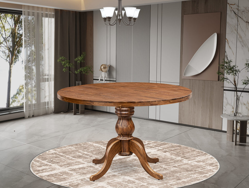 Luxe by East West Furniture I6VE7-40N-04 7 Piece Dining Set for 6 Includes a 48" Round Table with Pedestal and 6 Light Tan Linen Fabric Padded Chairs, Antique Walnut
