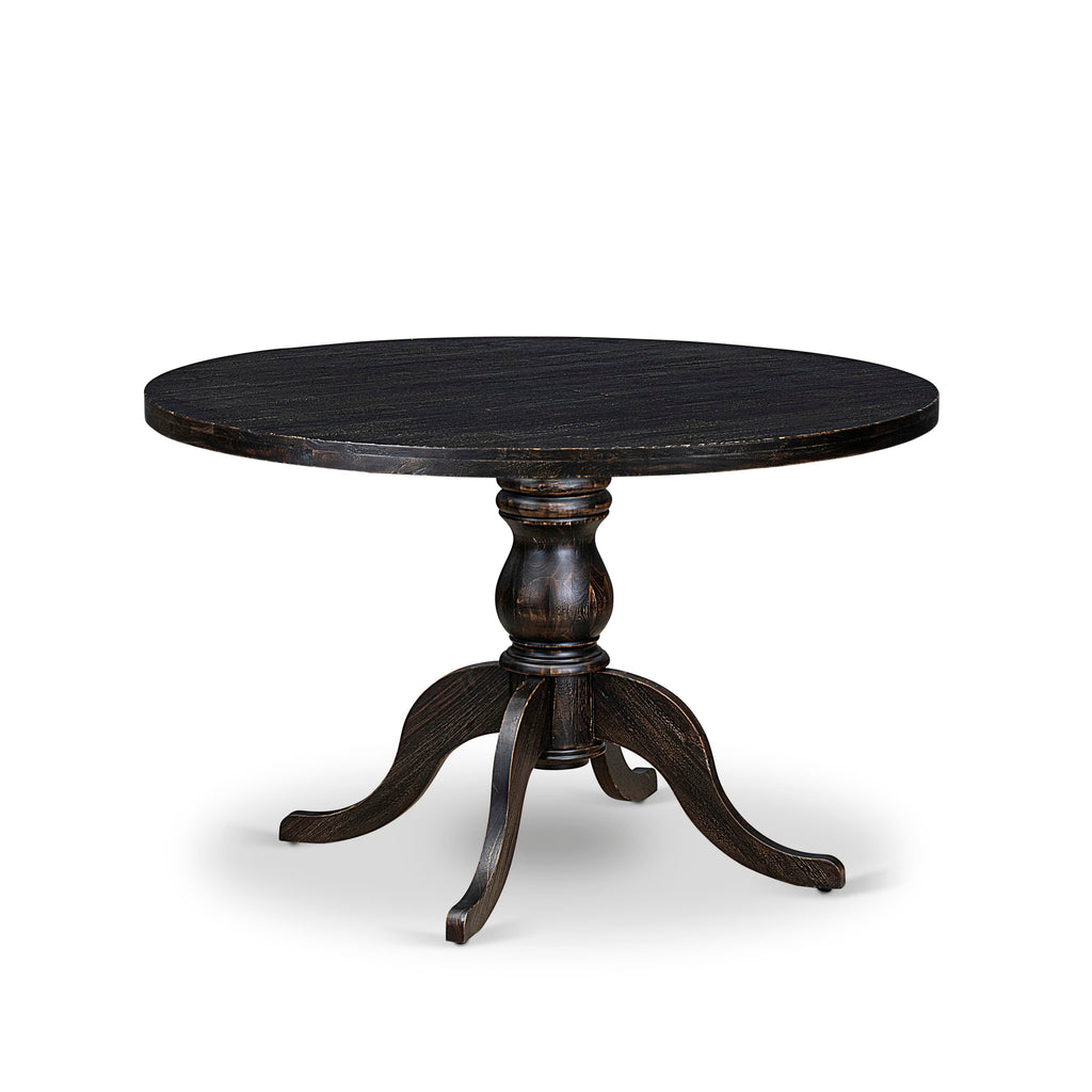 Luxe by East West Furniture I6DA5-411-26 5 Piece Dining Table Set Includes a 48" Round Table with Pedestal and 4 Burgandy Faux Leather Upholstered Chairs, Sand Blasted Black
