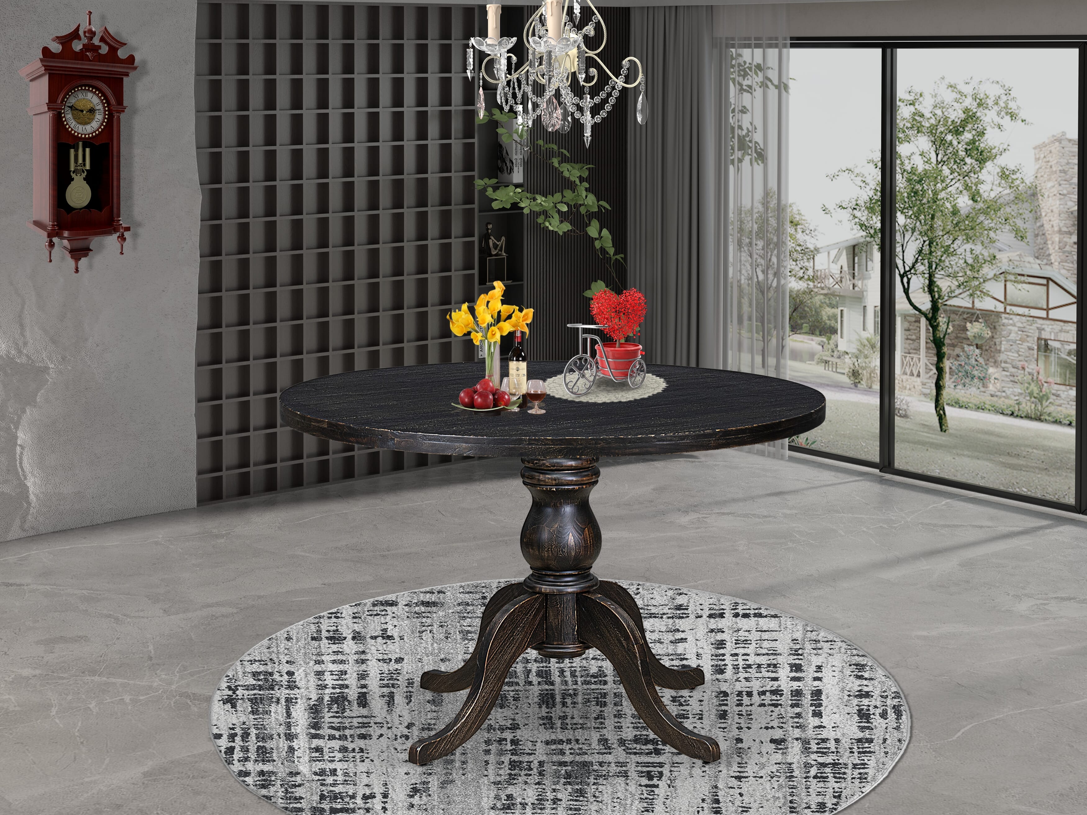 Luxe by East West Furniture I6DA5-411-24 5-pc Kitchen Table Set contains a parson table and 4 Black Linen Fabric kitchen chairs with Button Tufted Back - Sand Blasted Black