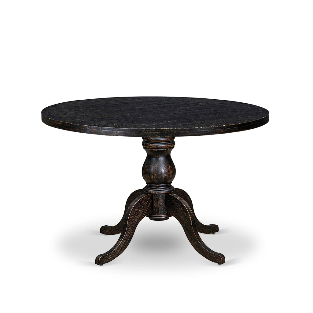 Luxe by East West Furniture I6DA7-411-29 7 Piece Dining Table Set Consists of a 48" Round Table with Pedestal and 6 Navy Blue Faux Leather Padded Chairs, Sand Blasted Black