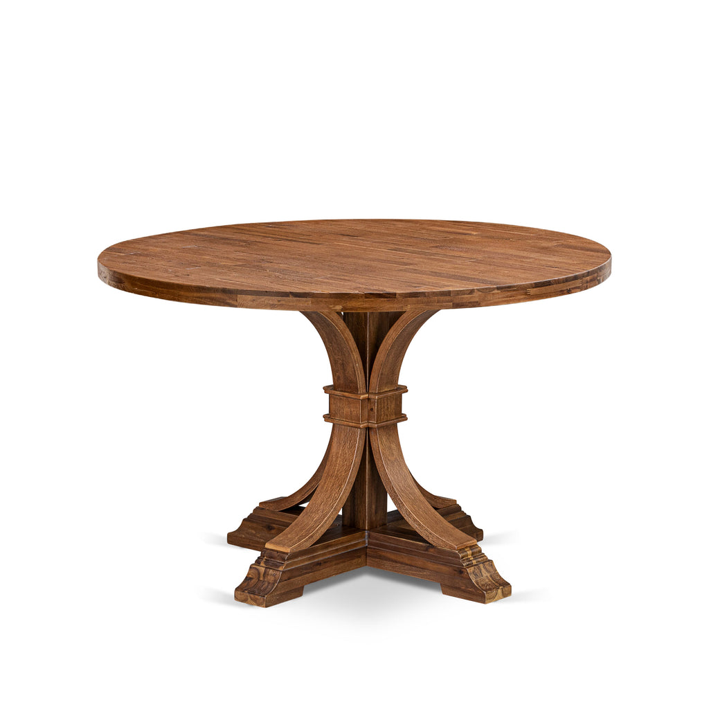 Luxe by East West Furniture - IR7-0N-TP - A Wood Dinner table with a Round Tabletop and Stylish Pedestal – Antique Walnut Finish.