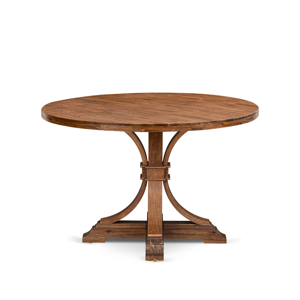 Luxe by East West Furniture - IR7-0N-TP - A Wood Dinner table with a Round Tabletop and Stylish Pedestal – Antique Walnut Finish.