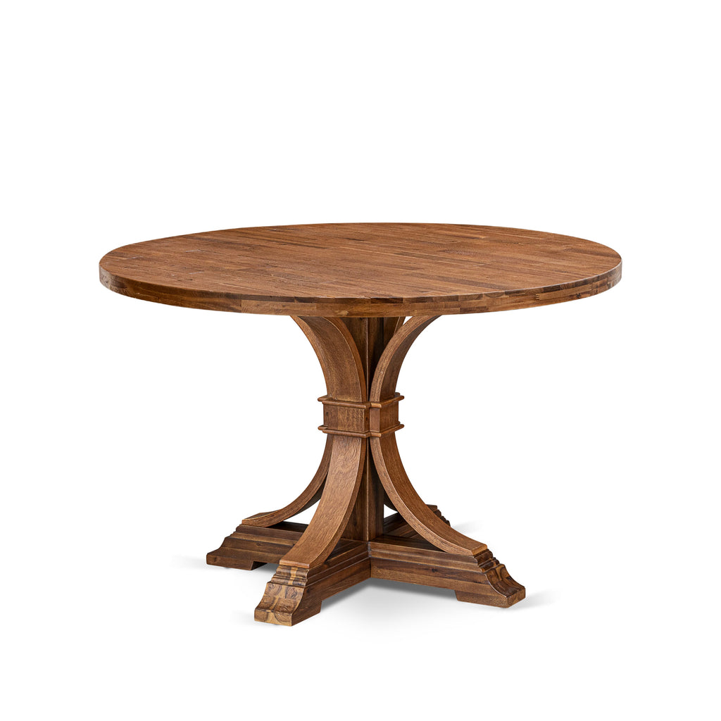 Luxe by East West Furniture - IR7-0N-TP - A Wood Dinner table with a Round Tabletop and Stylish Pedestal – Antique Walnut Finish.