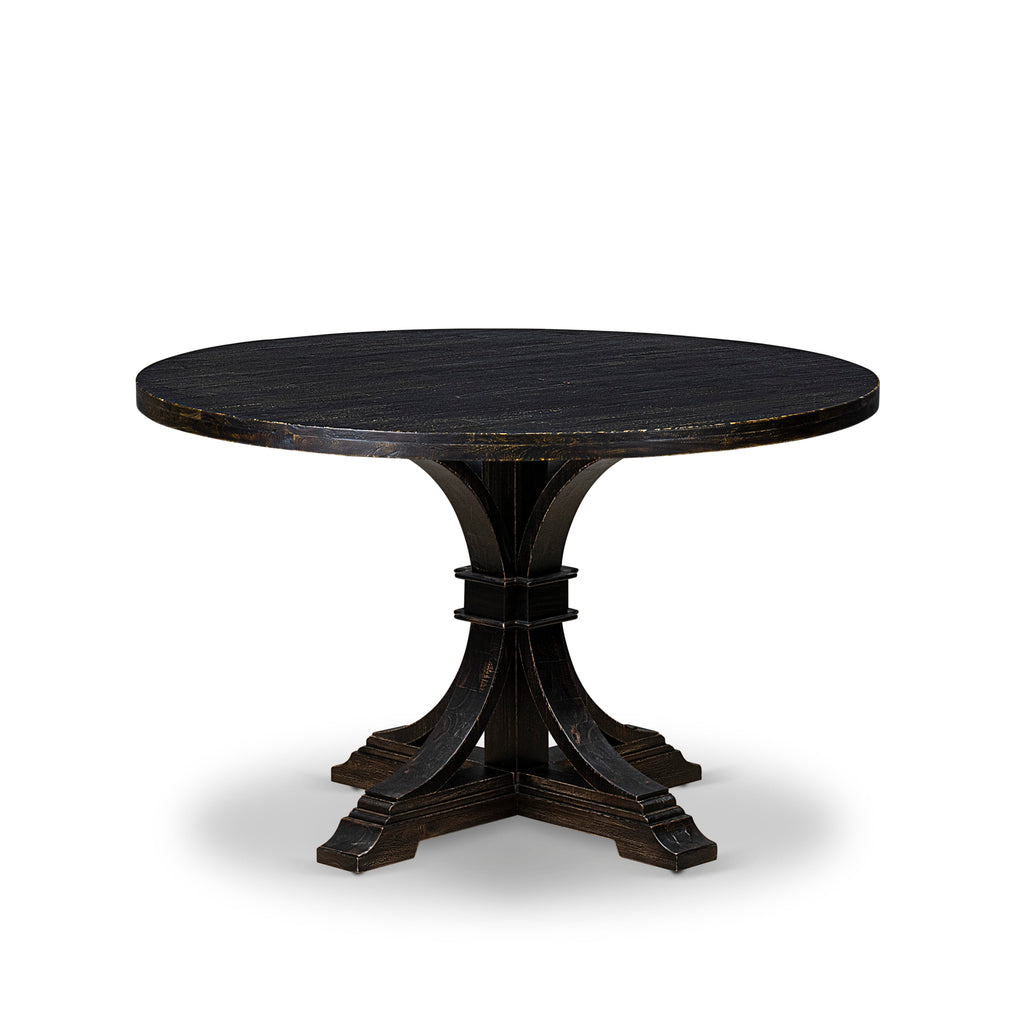 Luxe by East West Furniture - IR7-11-TP - A Wood Wood table with a Round Tabletop and Stylish Pedestal – Sand Blasted Black Finish.