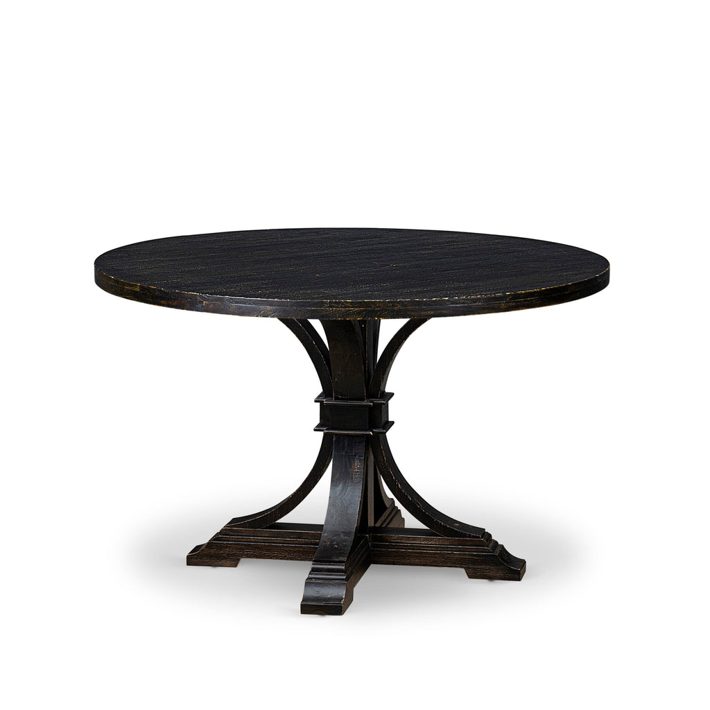 Luxe by East West Furniture - IR7-11-TP - A Wood Wood table with a Round Tabletop and Stylish Pedestal – Sand Blasted Black Finish.