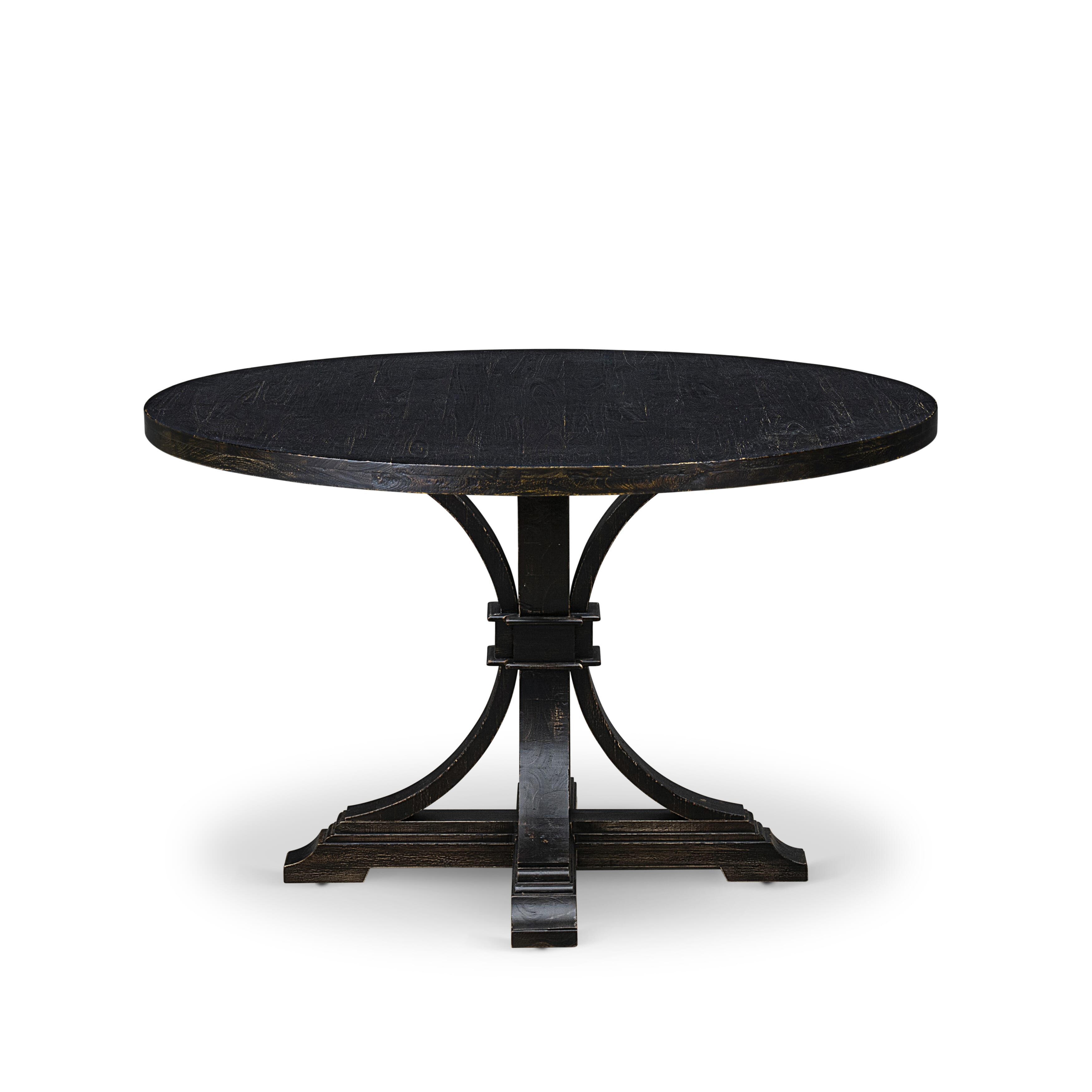 Luxe by East West Furniture I7DA7-411-22 7 Piece Dinette Set Includes a 48" Round Table with Pedestal and 6 Willow Green Faux Leather Upholstered Chairs, Sand Blasted Black