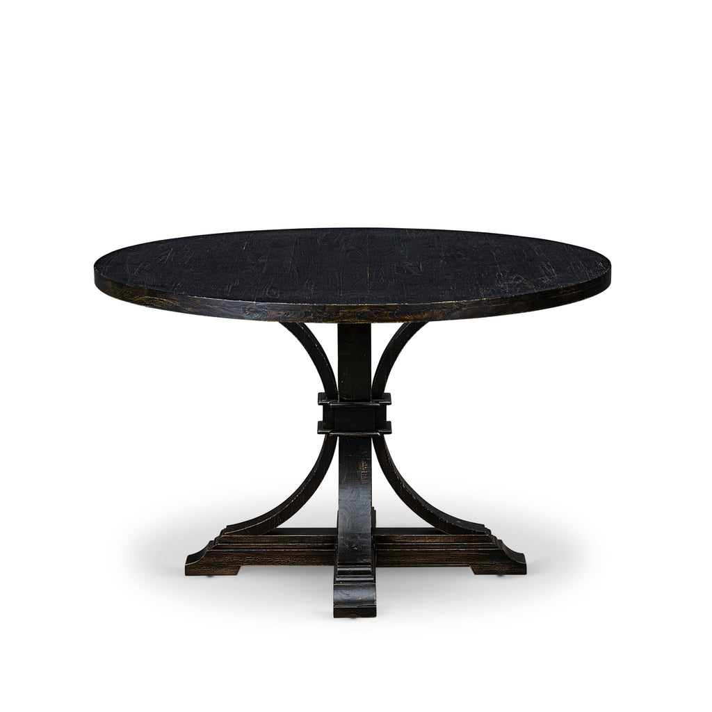 Luxe by East West Furniture - IR7-11-TP - A Wood Wood table with a Round Tabletop and Stylish Pedestal – Sand Blasted Black Finish.