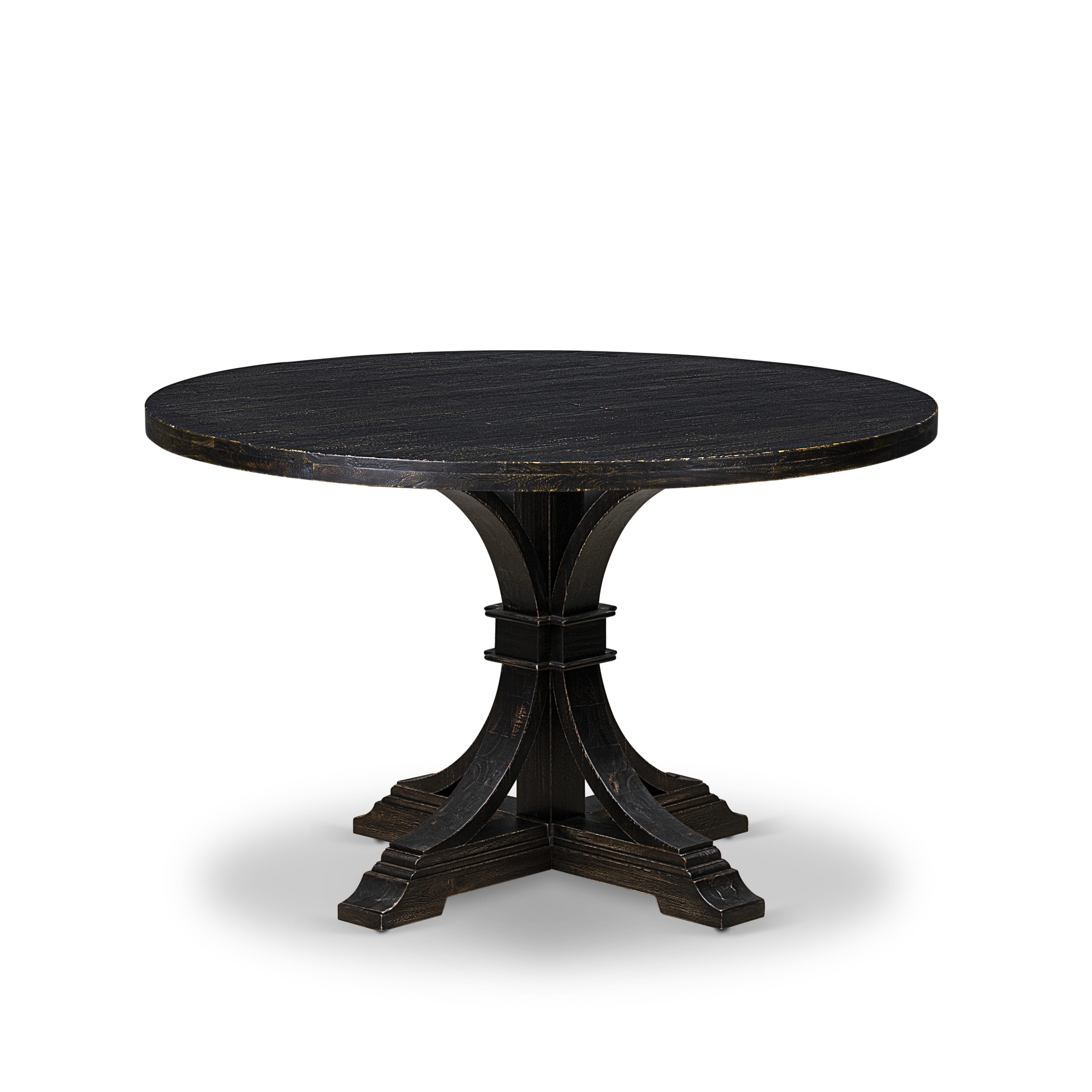 Luxe by East West Furniture I7DA7-411-22 7 Piece Dinette Set Includes a 48" Round Table with Pedestal and 6 Willow Green Faux Leather Upholstered Chairs, Sand Blasted Black