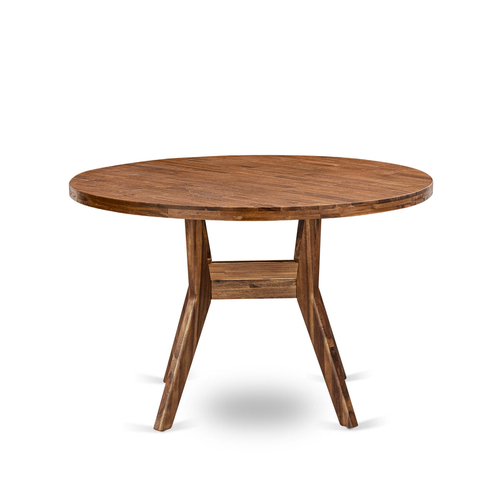 Luxe by East West Furniture - IR8-0N-TP - A Wood Modern dining table with a Round Tabletop and Stylish Pedestal – Antique Walnut Finish.