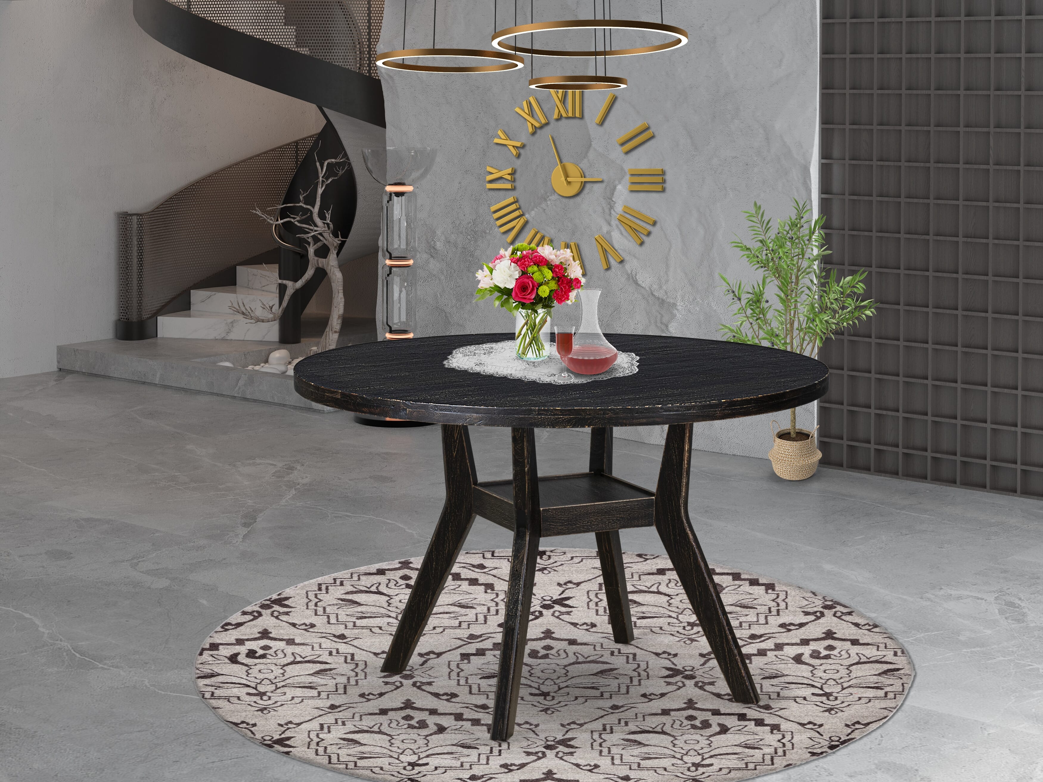 Luxe by East West Furniture I8DA5-411-32 5-pc Dining Room Set contains a dining table and 4 Light Beige Linen Fabric dining chair with Button Tufted Back - Sand Blasted Black