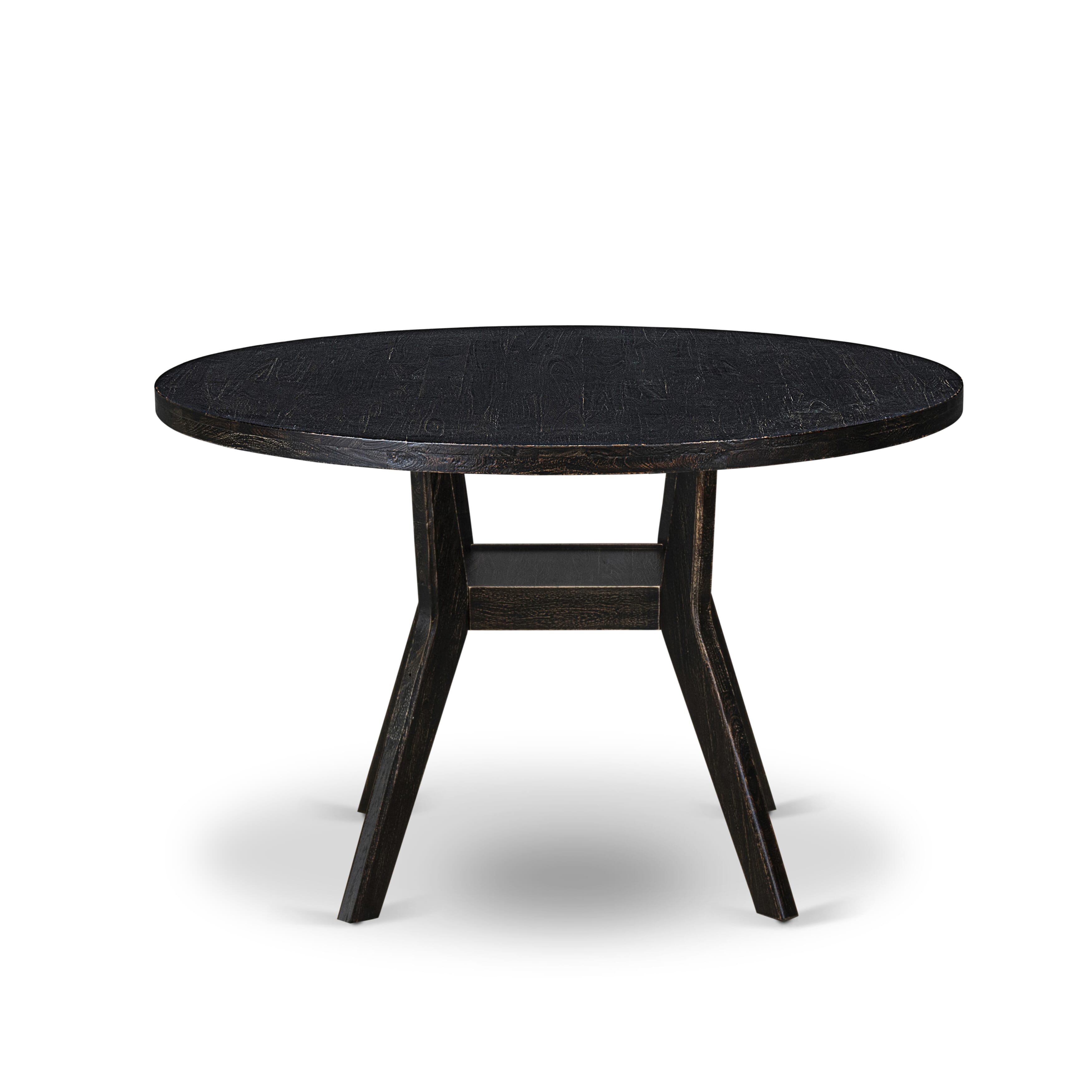 Luxe by East West Furniture I8DA7-411-29 7 Piece Dining Table Set Contains a 48" Round Table with Pedestal and 6 Navy Blue Faux Leather Upholstered Chairs, Sand Blasted Black
