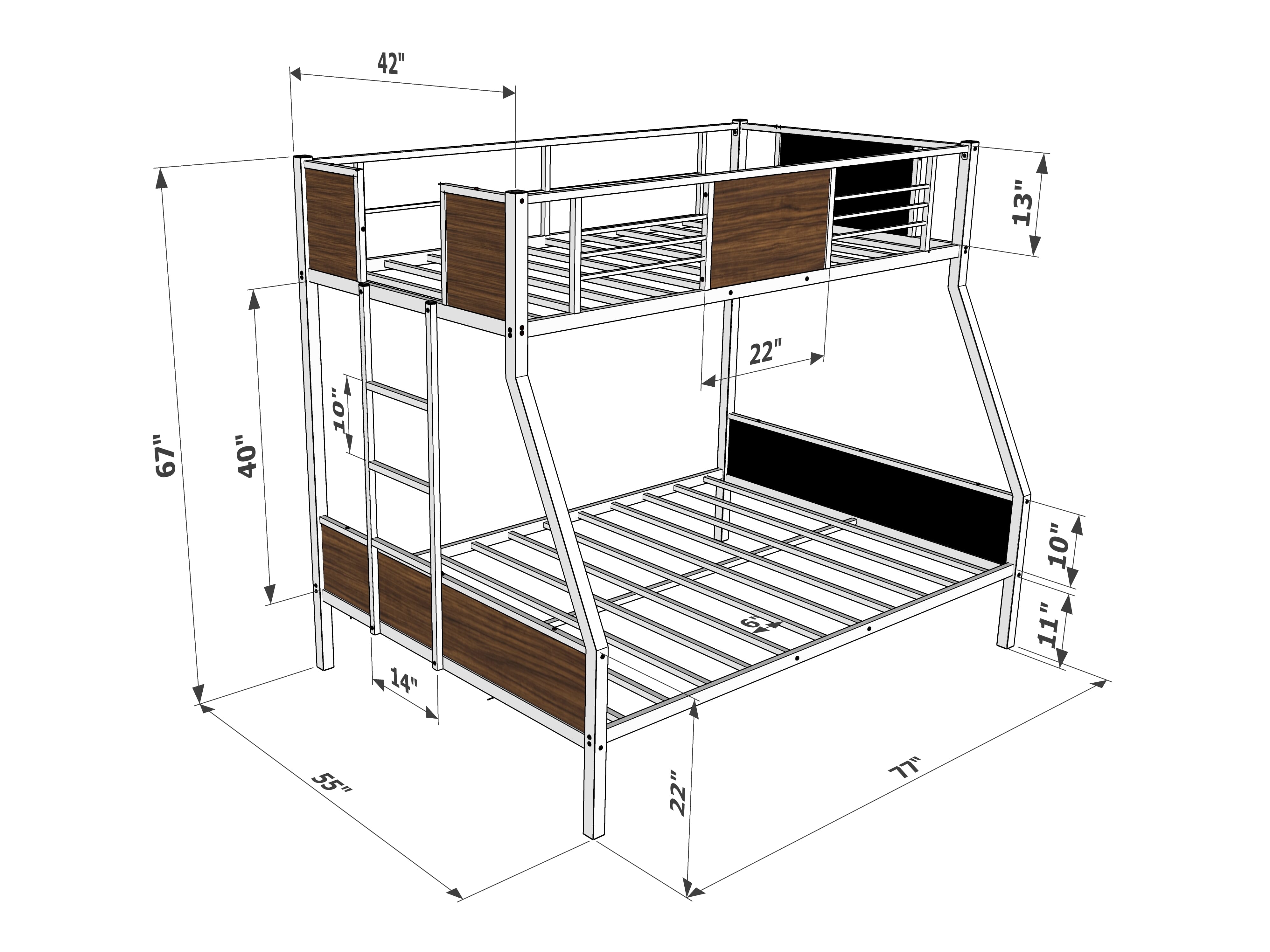 Jackson Full Twin Bunk Bed in powder coating black color