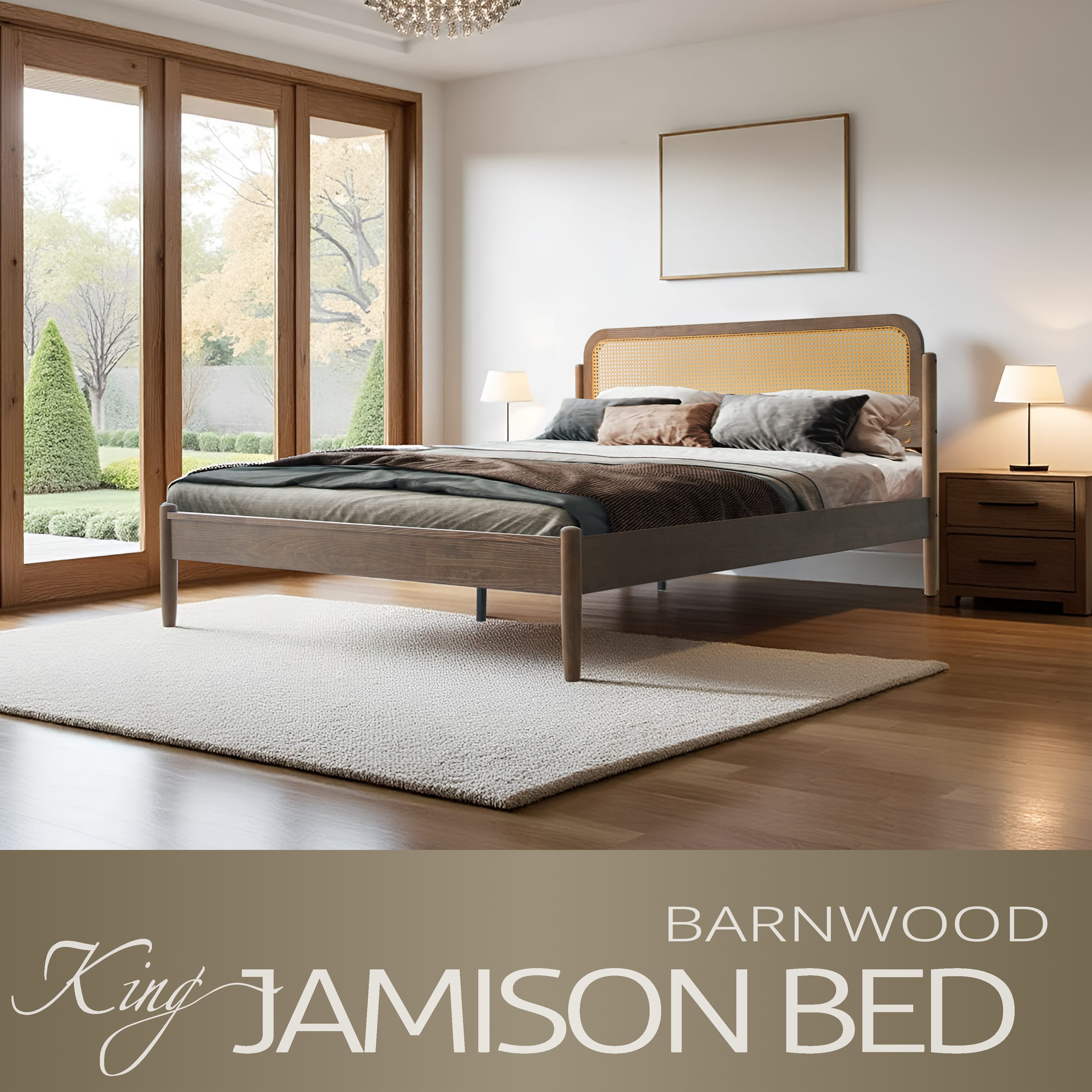 King Size Bed Frame, Headboard & Footboard Solid Wood Platform Bed, 12 Sturdy Slatted Base with Center Metal Legs, Easy Assembly, Noise-Free & Slip-Free, No Box Spring Needed, Barnwood Finish, JMK-30