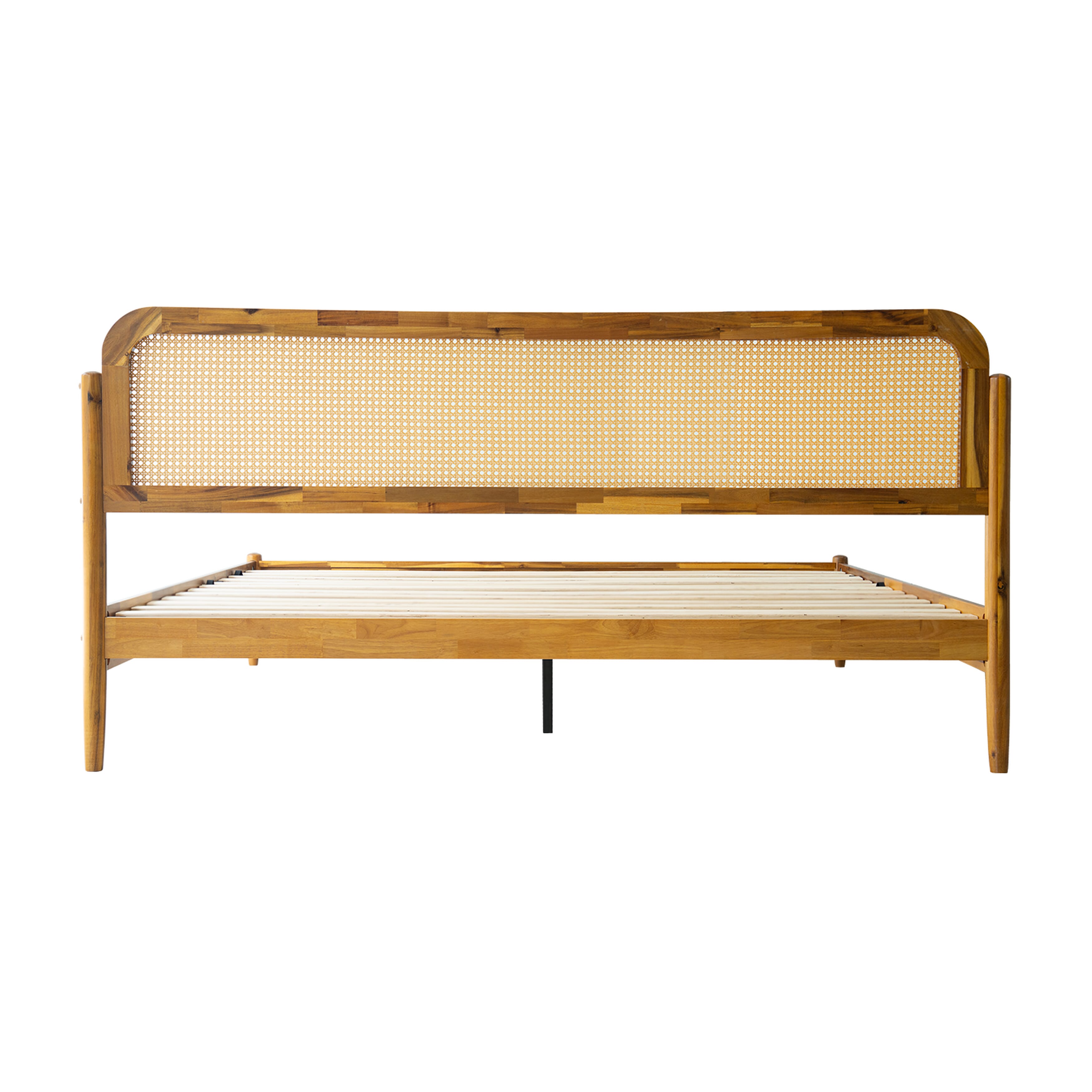 King Size Bed Frame Solid Wood Platform Bed with Headboard & Footboard, 12 Sturdy Slatted Base, Metal Legs, No Box Spring Needed, Noise-Free & Slip-Free, Easy Assembly, Acacia Honey Finish, JMK-38