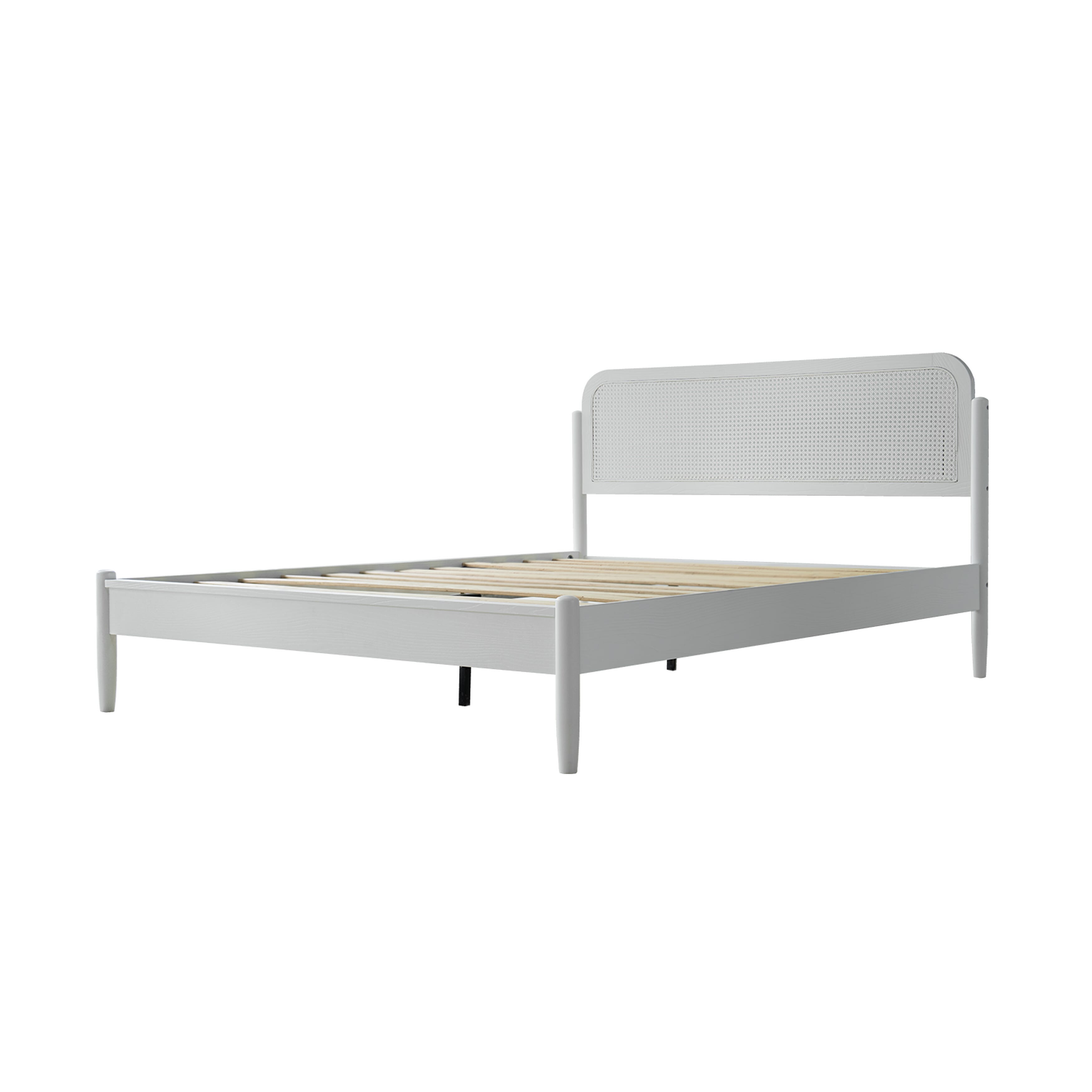 King Size Frame Solid Wood Platform Bed, Headboard & Footboard, 12 Durable Slatted Base, Metal Legs, No Box Spring Needed, Anti-Slip & Noise-Free, Easy Assembly, Pure White Finish, JMK-39