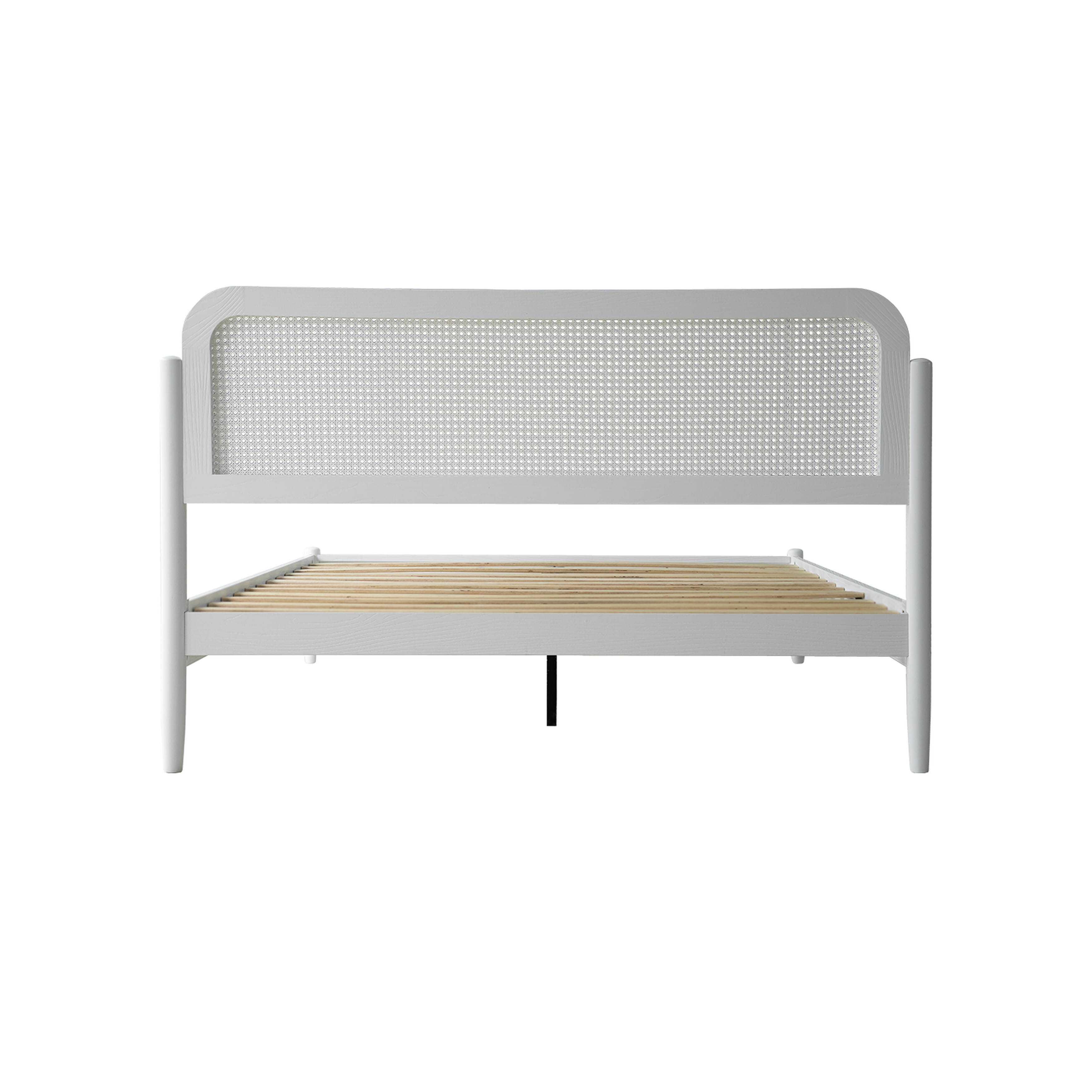 King Size Frame Solid Wood Platform Bed, Headboard & Footboard, 12 Durable Slatted Base, Metal Legs, No Box Spring Needed, Anti-Slip & Noise-Free, Easy Assembly, Pure White Finish, JMK-39