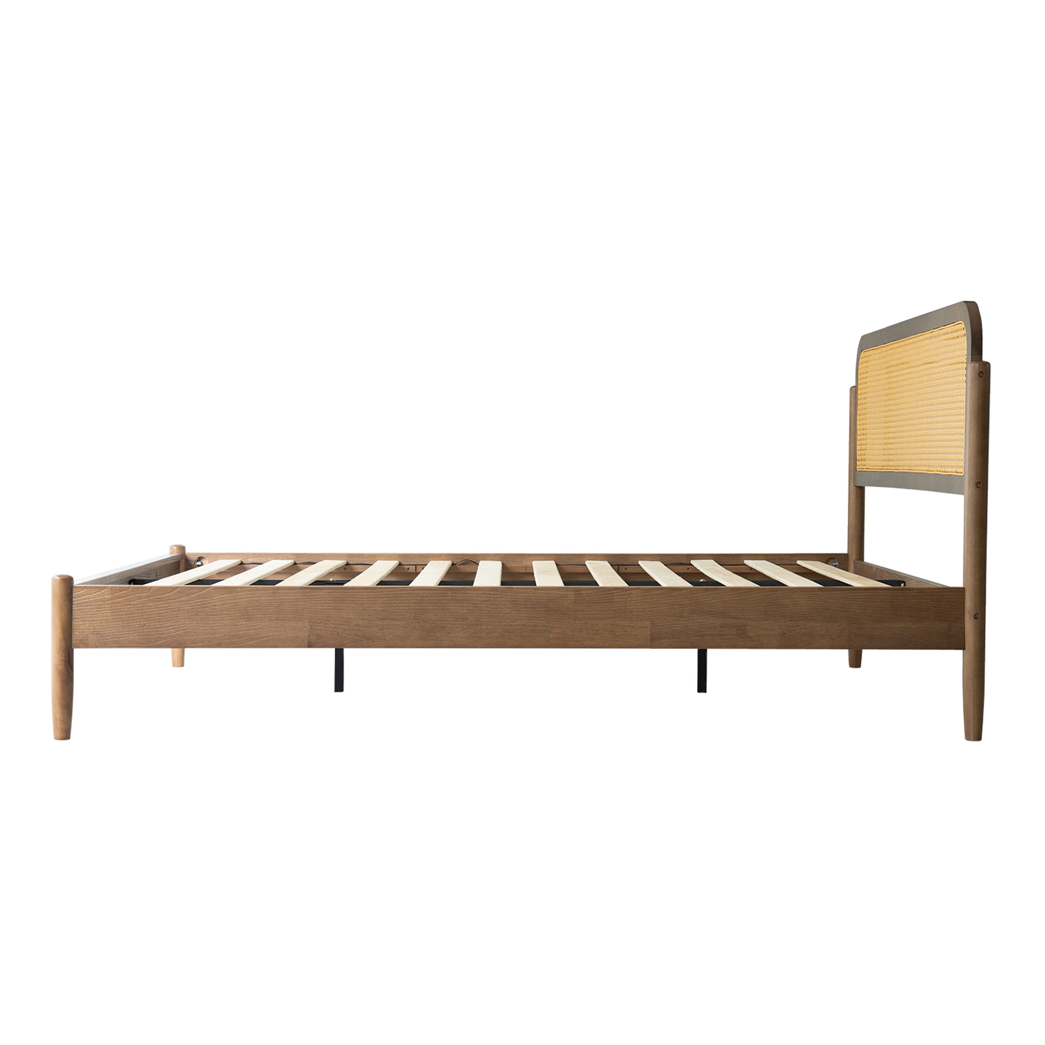 Queen Solid Wood Size Bed Frame, Headboard & Footboard with Platform Bed, Center Metal Legs, 12 Heavy-Duty Slatted Base, No Box Spring Needed, Noise-Free & Slip-Free, Barnwood Finish, JMQ-30