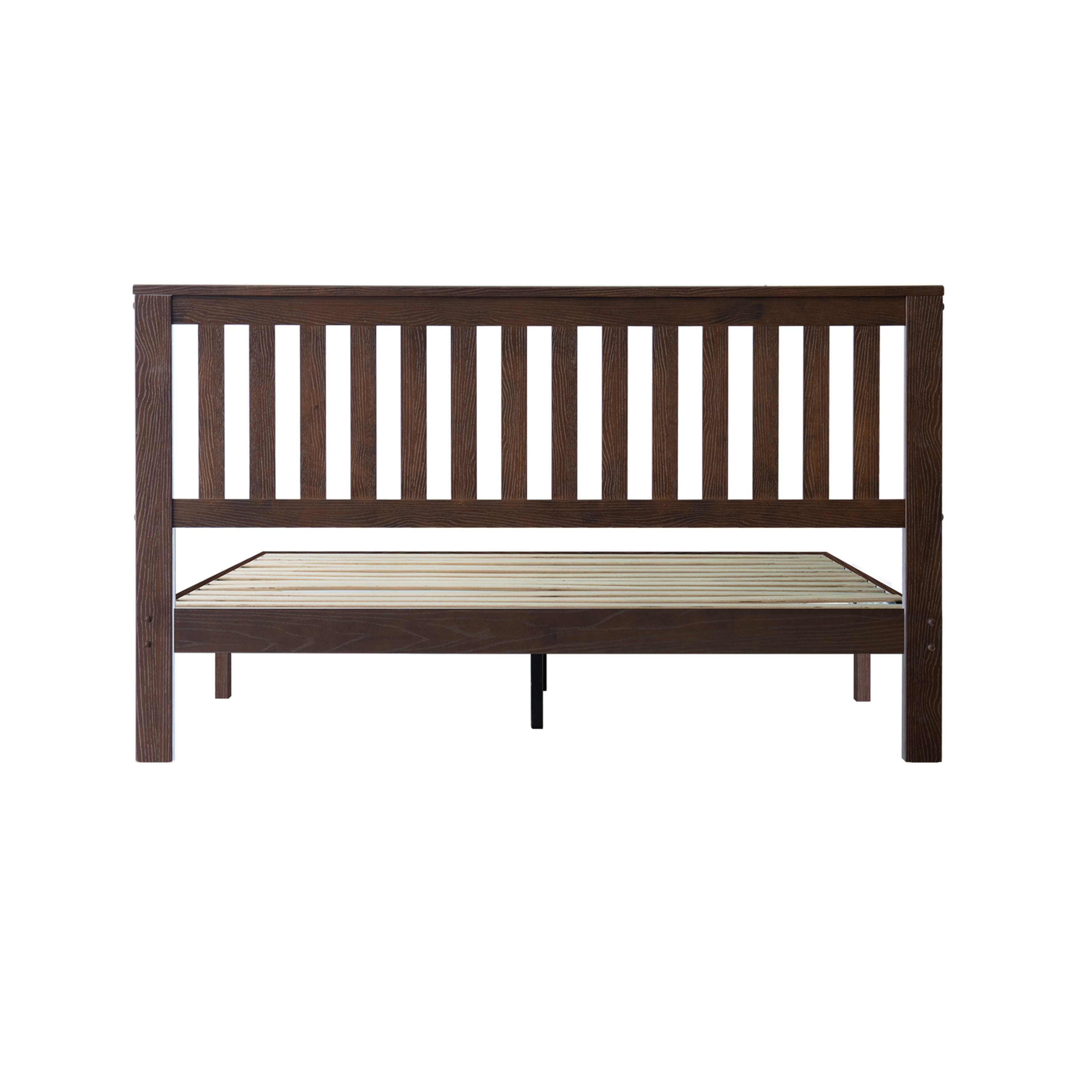 Full Size Solid Wood Platform Bed Frame, Headboard & Footboard, 12 Heavy-Duty Slatted Base, Metal Legs, Easy Assembly, No Box Spring Needed, Anti-Slip & Noise-Free, Dark Roast Oak Finish, JPF-32