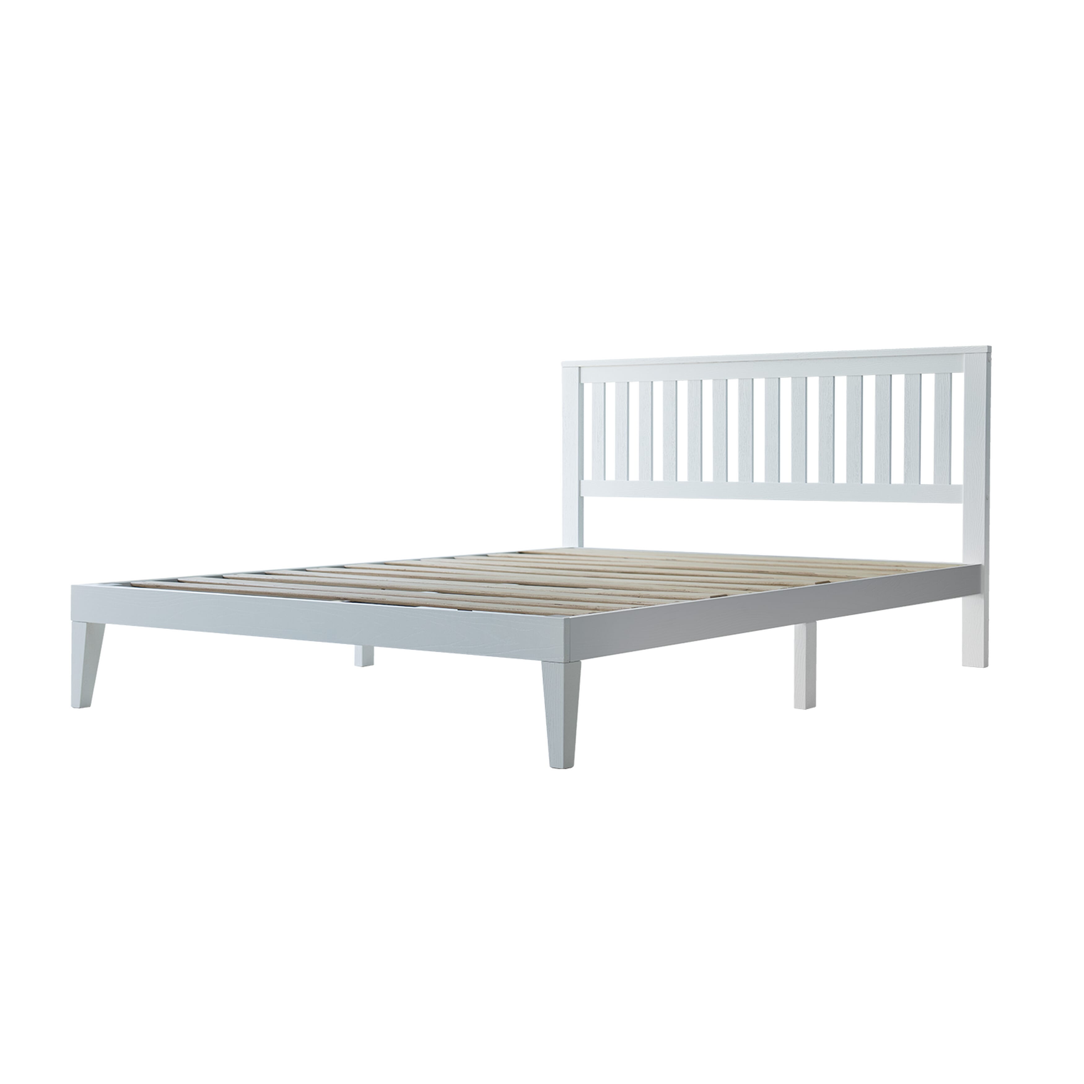 Full Size Bed Frame, Solid Wood Platform Bed with Headboard & Footboard, 12 Strong Slatted Design, Center Metal Legs, Noise-Free & Anti-Slip, No Box Spring Needed, Pure White Finish, JPF-39