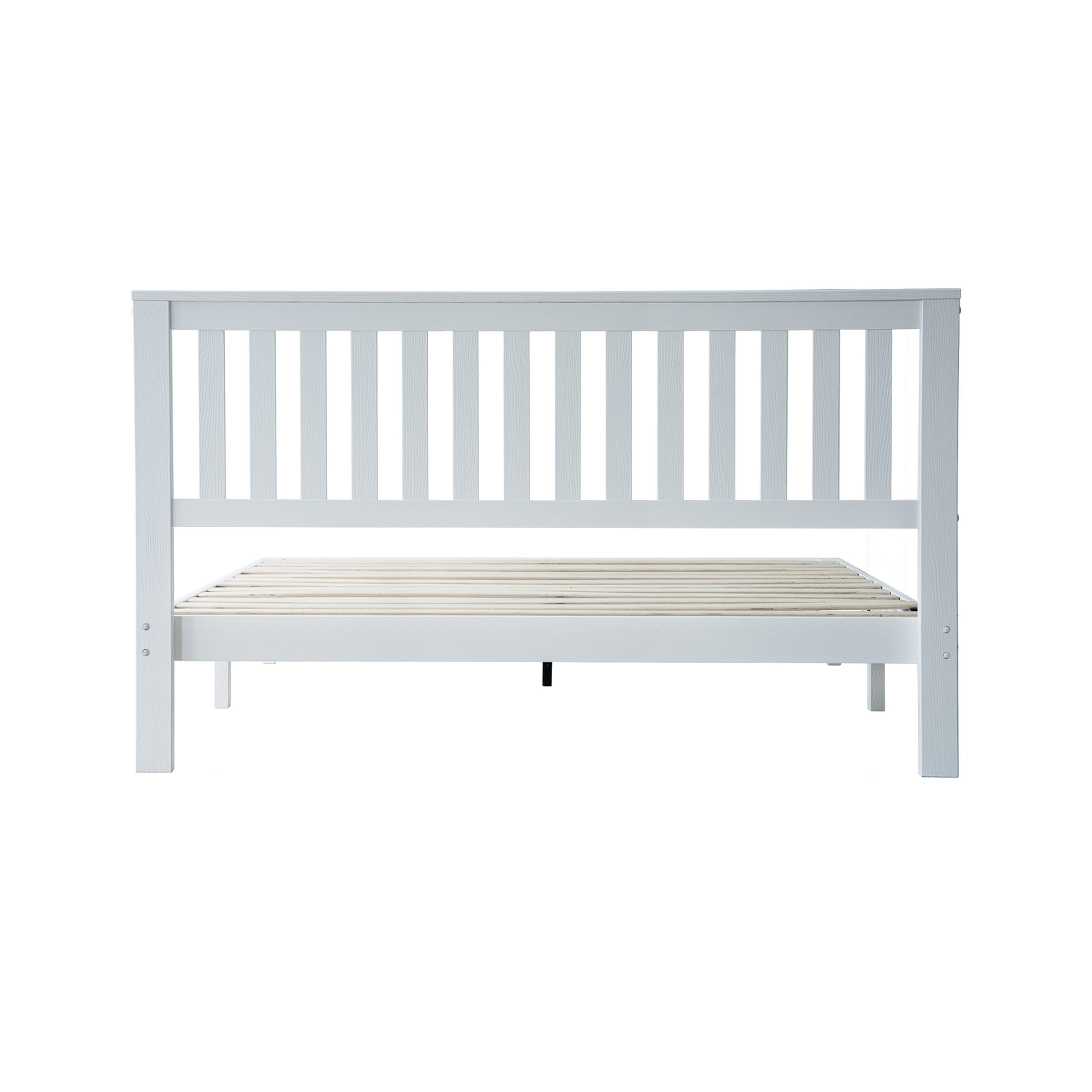 Full Size Bed Frame, Solid Wood Platform Bed with Headboard & Footboard, 12 Strong Slatted Design, Center Metal Legs, Noise-Free & Anti-Slip, No Box Spring Needed, Pure White Finish, JPF-39
