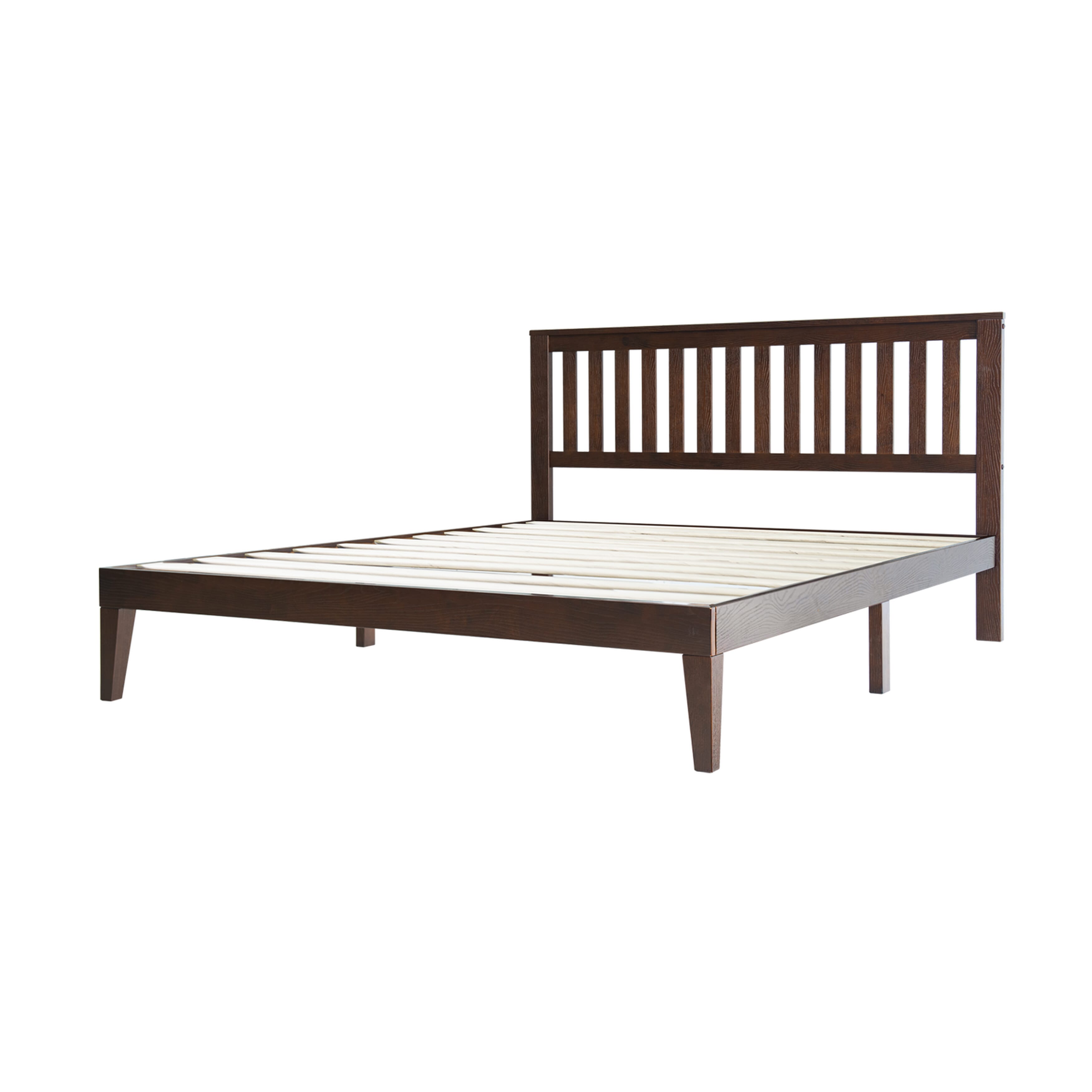 Queen Size Bed Frame with Headboard & Footboard, Solid Wood Platform Bed, Metal Legs, 12 Durable Slatted, Noise-Free & Anti-Slip, No Box Spring Needed, Easy Assembly, Dark Roast Oak Finish, JPQ-32