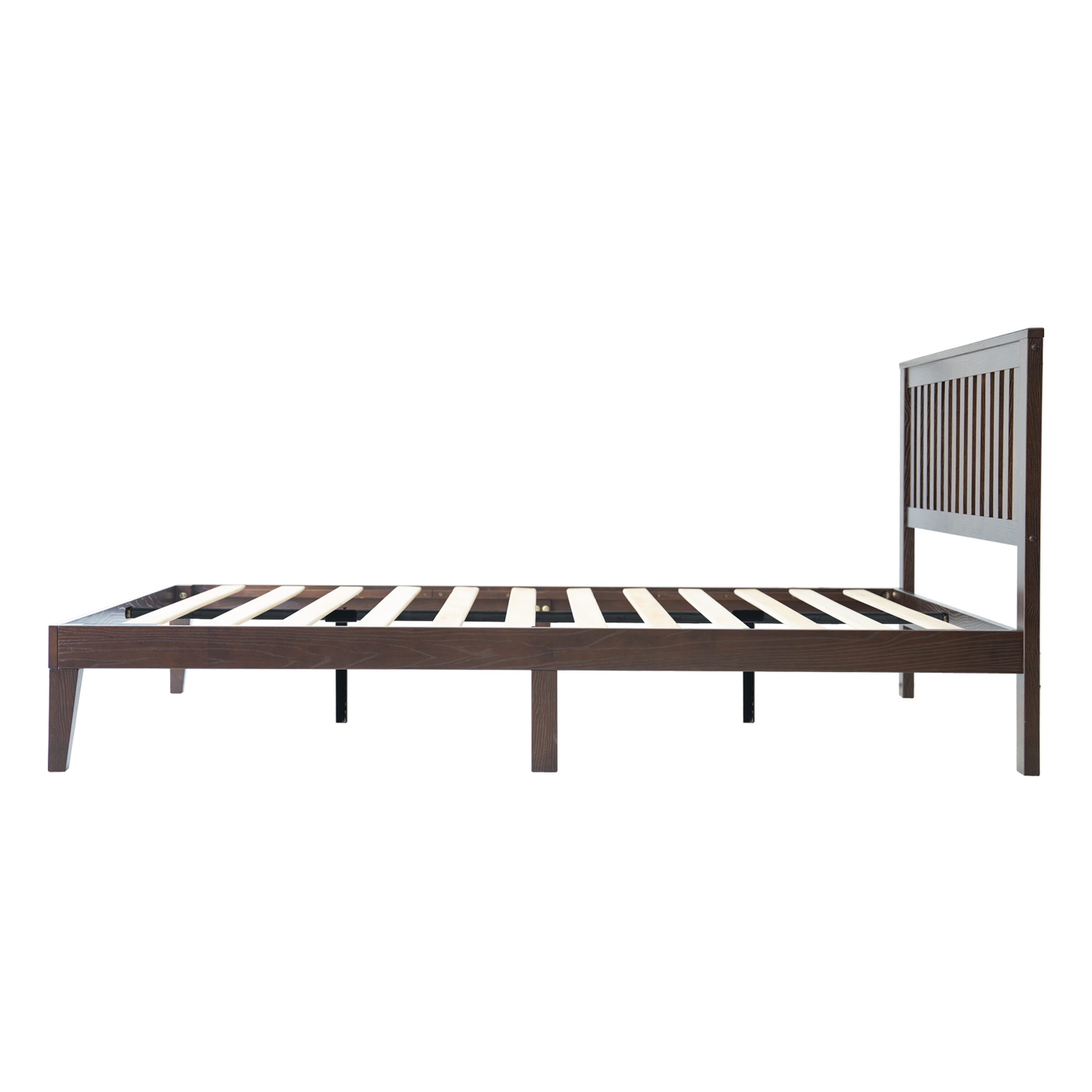 Queen Size Bed Frame with Headboard & Footboard, Solid Wood Platform Bed, Metal Legs, 12 Durable Slatted, Noise-Free & Anti-Slip, No Box Spring Needed, Easy Assembly, Dark Roast Oak Finish, JPQ-32