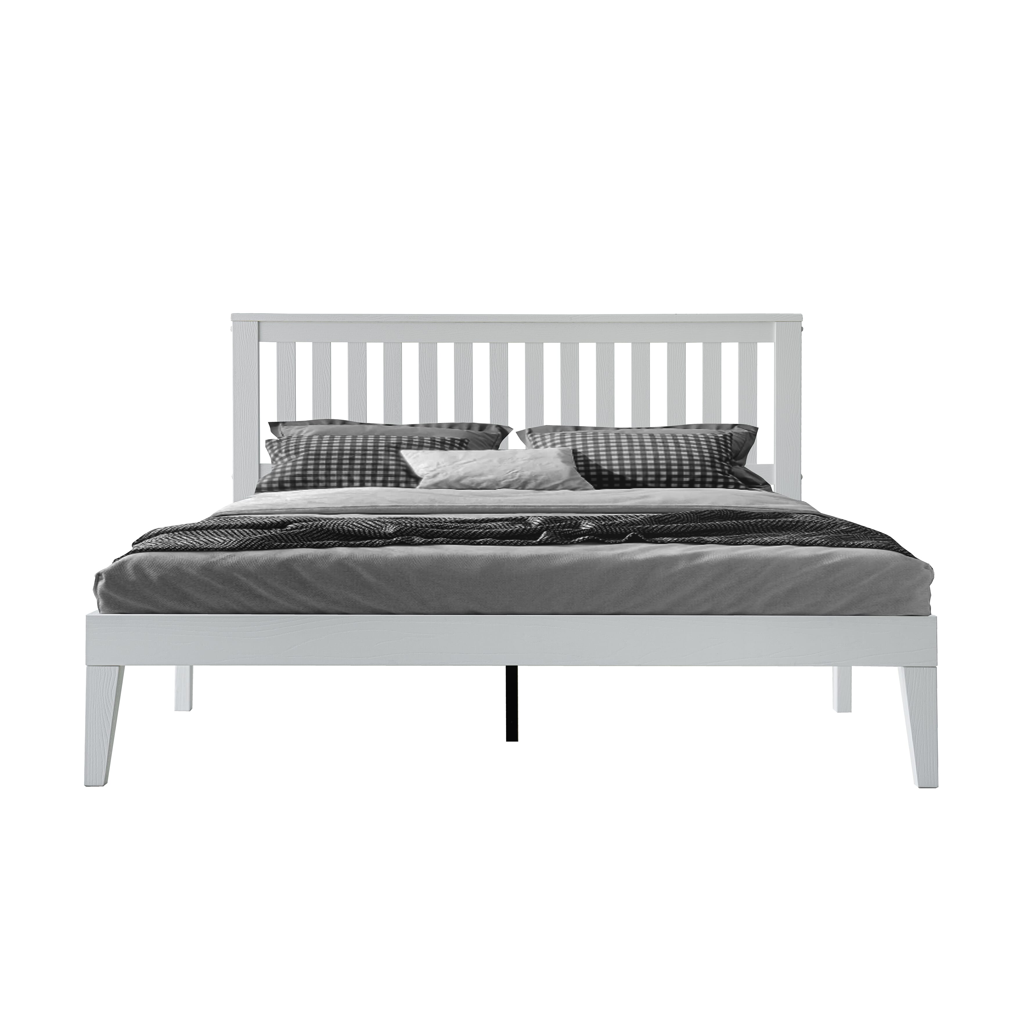 Queen Size Solid Wood Platform Bed Frame with Headboard & Footboard, Metal Legs with 12 Sturdy Slatted Structure, Easy Assembly, No Box Spring Needed, Anti-Noise & Slip-Free, Pure White Finish, JPQ-39