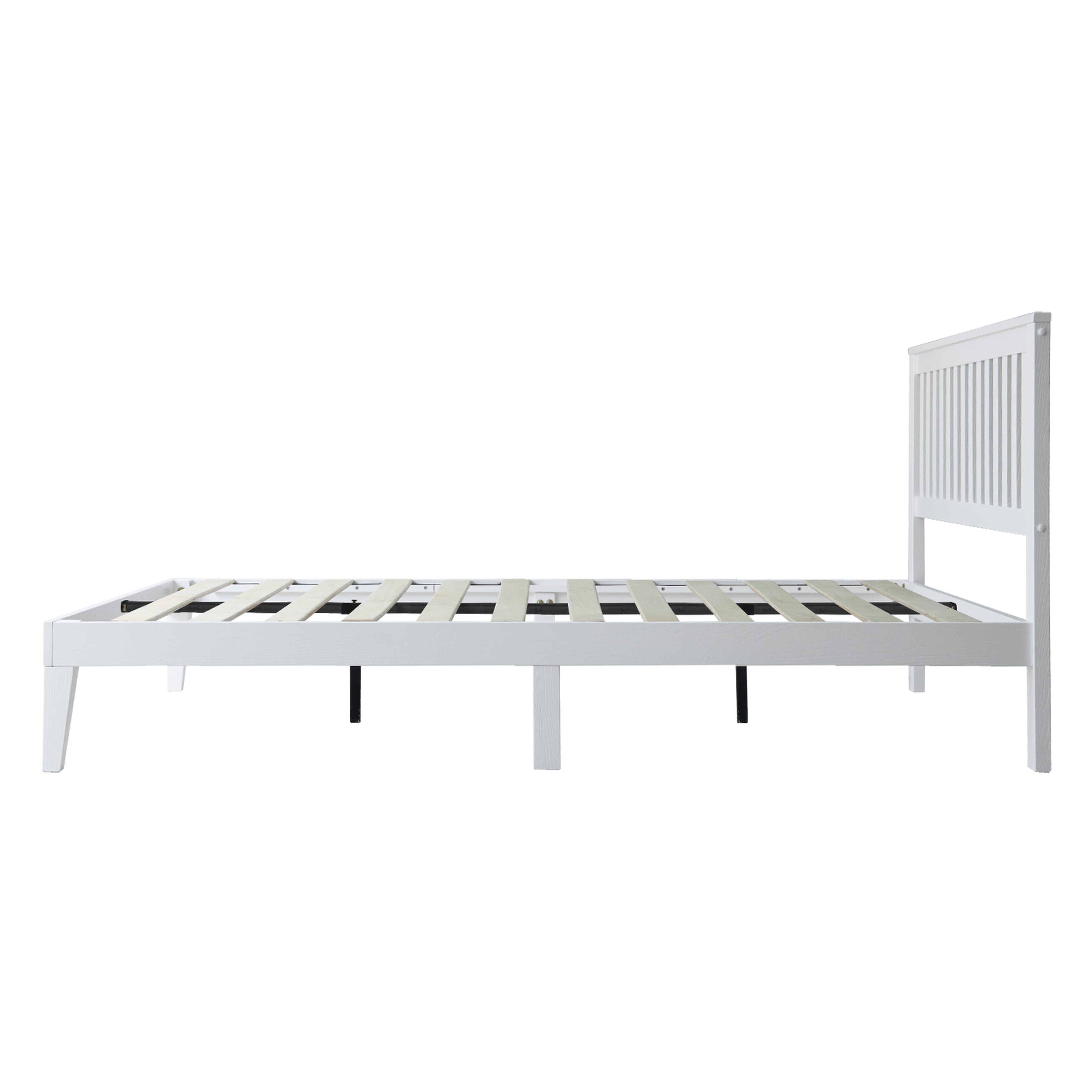 Queen Size Solid Wood Platform Bed Frame with Headboard & Footboard, Metal Legs with 12 Sturdy Slatted Structure, Easy Assembly, No Box Spring Needed, Anti-Noise & Slip-Free, Pure White Finish, JPQ-39