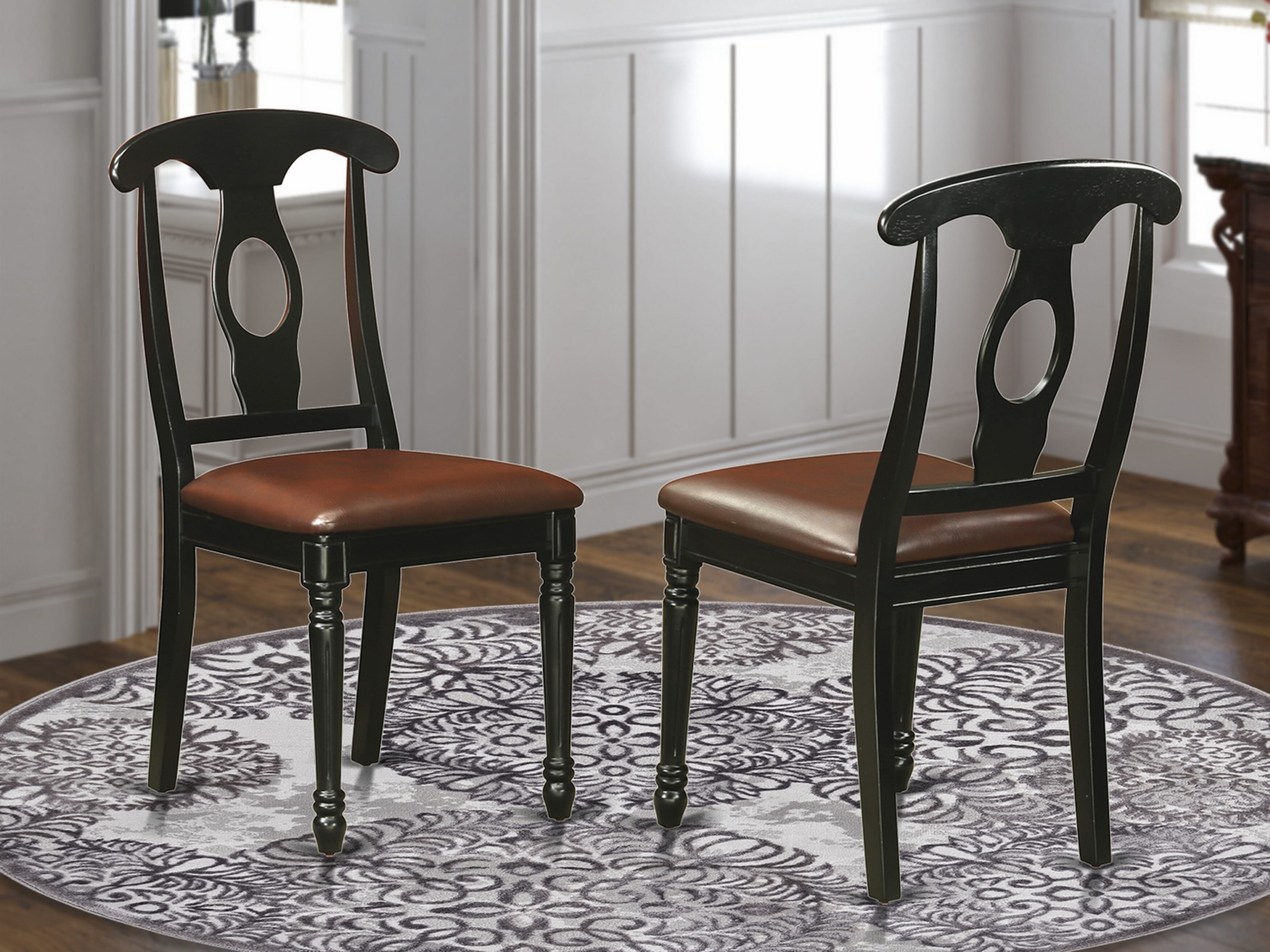 Luxe by East West Furniture 42KE3-103-LC -3 pc Dinner Table Set Includes a Round Table and 2 Faux Leather Dinning Chair with Naponeon Back - Wire brushed Black