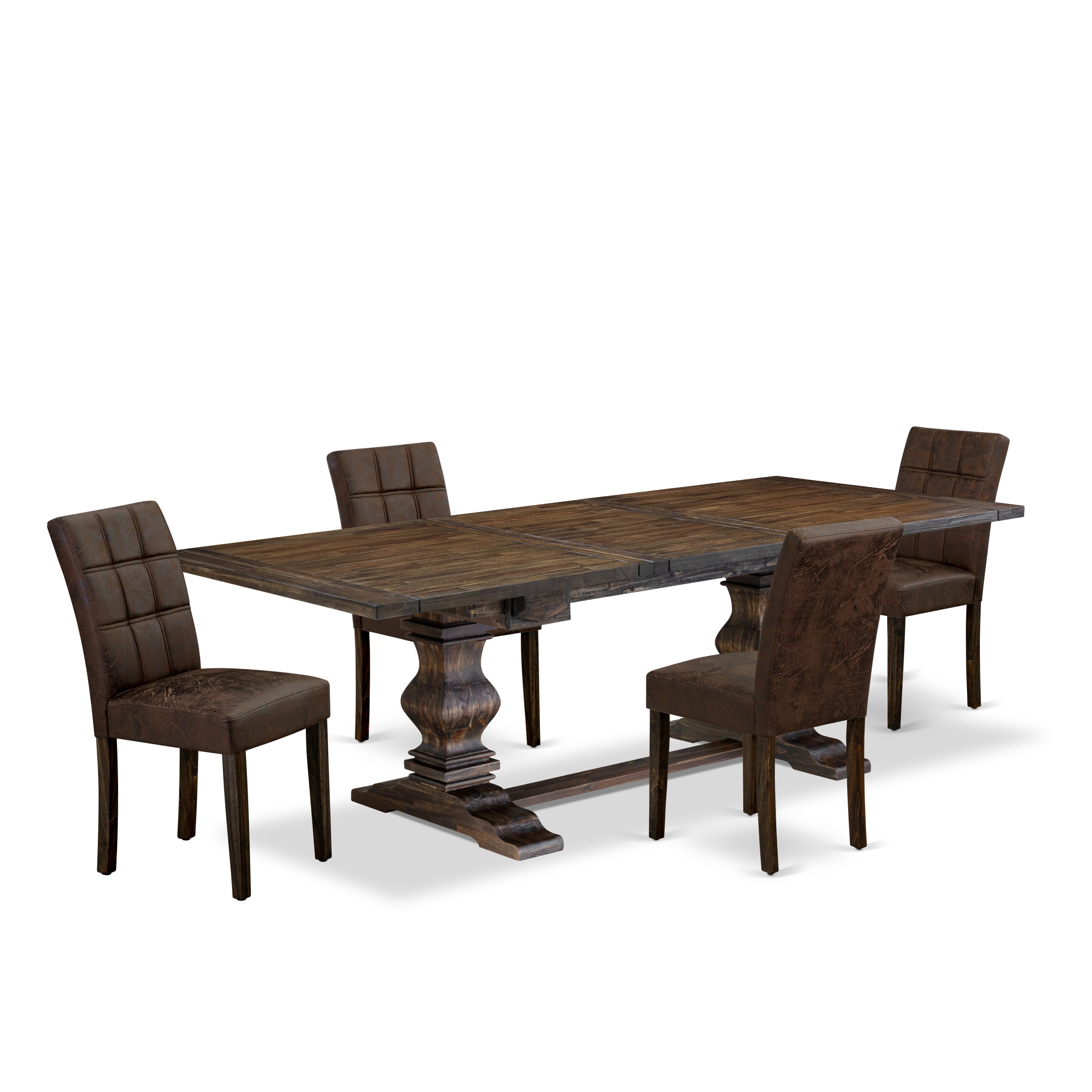 East West Furniture LAAS5-07-T25 5 Piece Dining Set Includes A Wood Table and 4 Black Textured
Faux Leather Padded Chairs, Distressed Jacobean